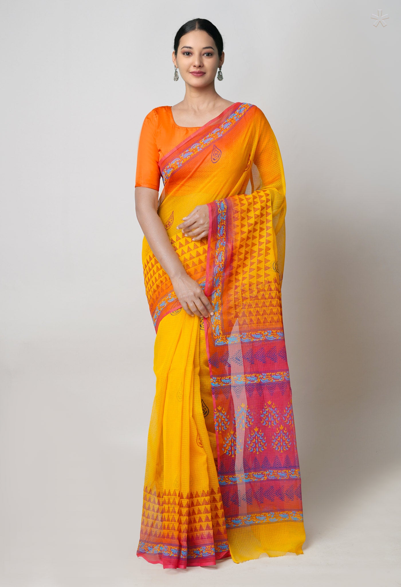 Yellow  Pure Dyed Printed Kota Cotton Cotton Saree-UNM73744