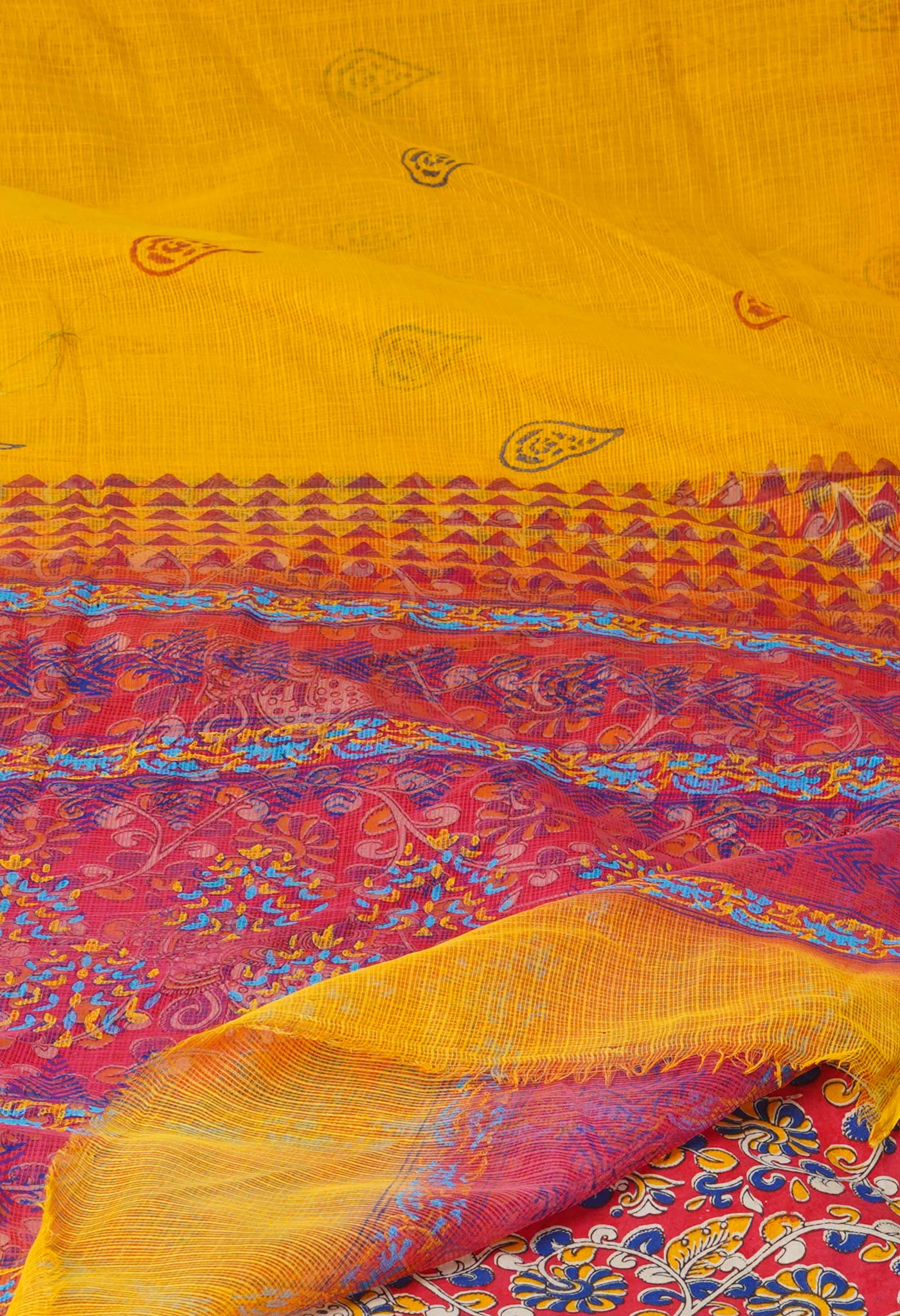 Yellow  Pure Dyed Printed Kota Cotton Cotton Saree-UNM73744