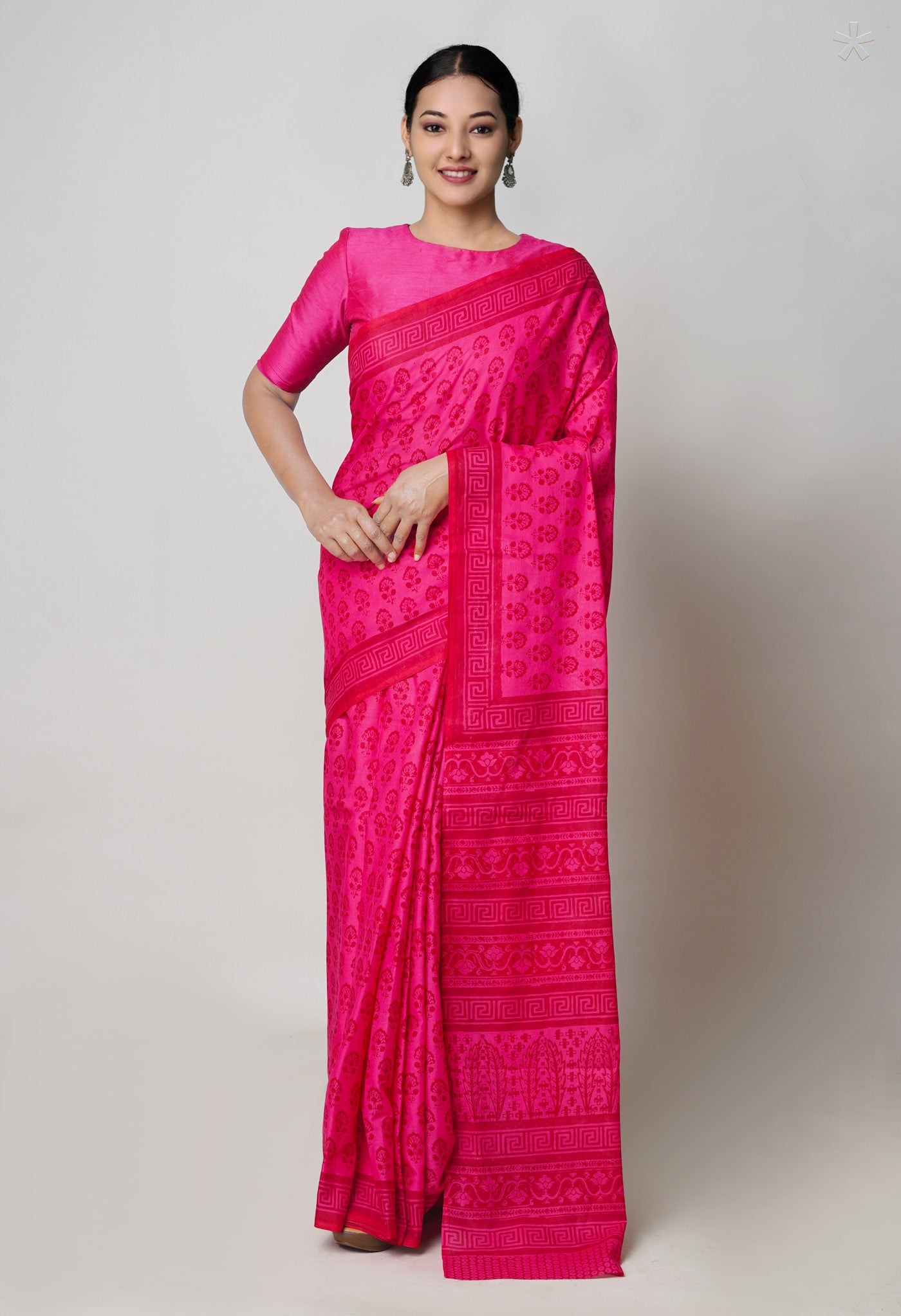 Pink Pure  Block Printed Superfine Mulmul Cotton Saree-UNM73851