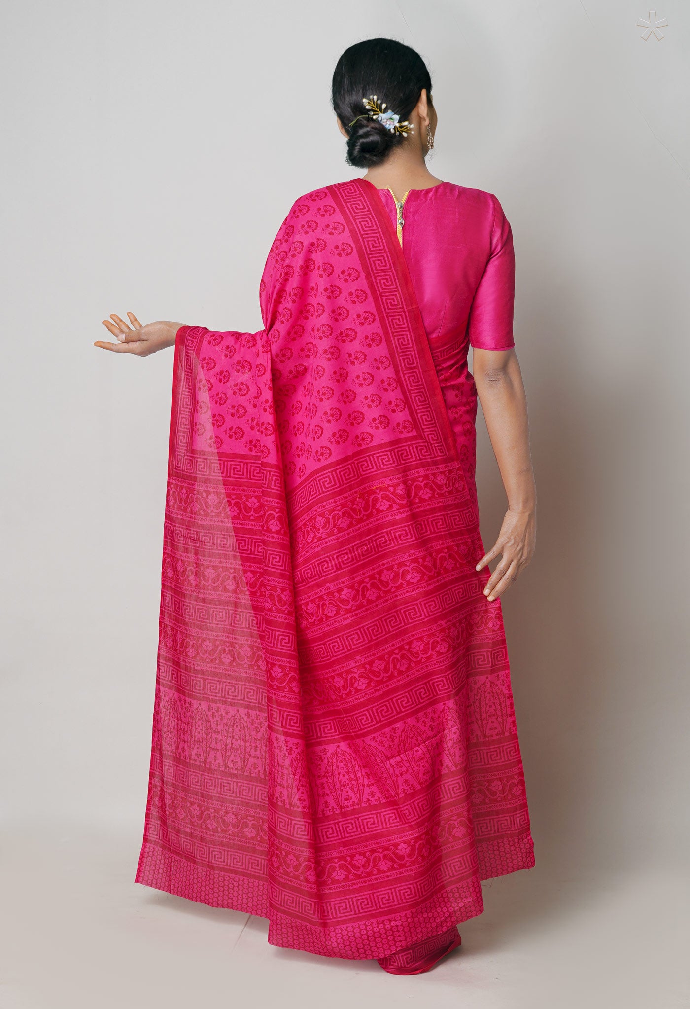 Pink Pure  Block Printed Superfine Mulmul Cotton Saree-UNM73851