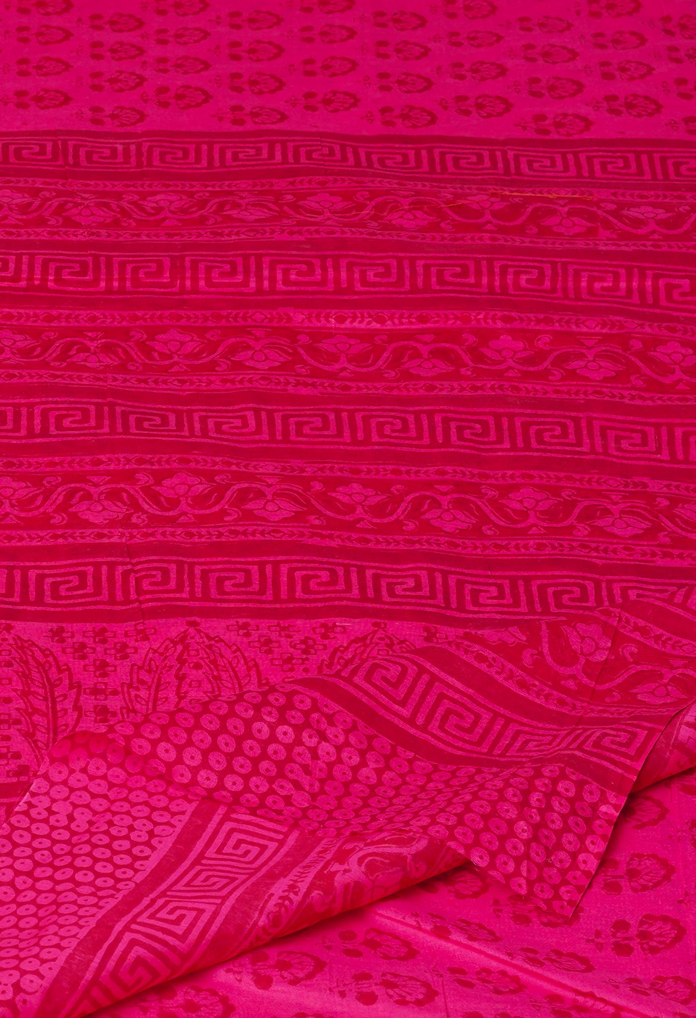 Pink Pure  Block Printed Superfine Mulmul Cotton Saree-UNM73851