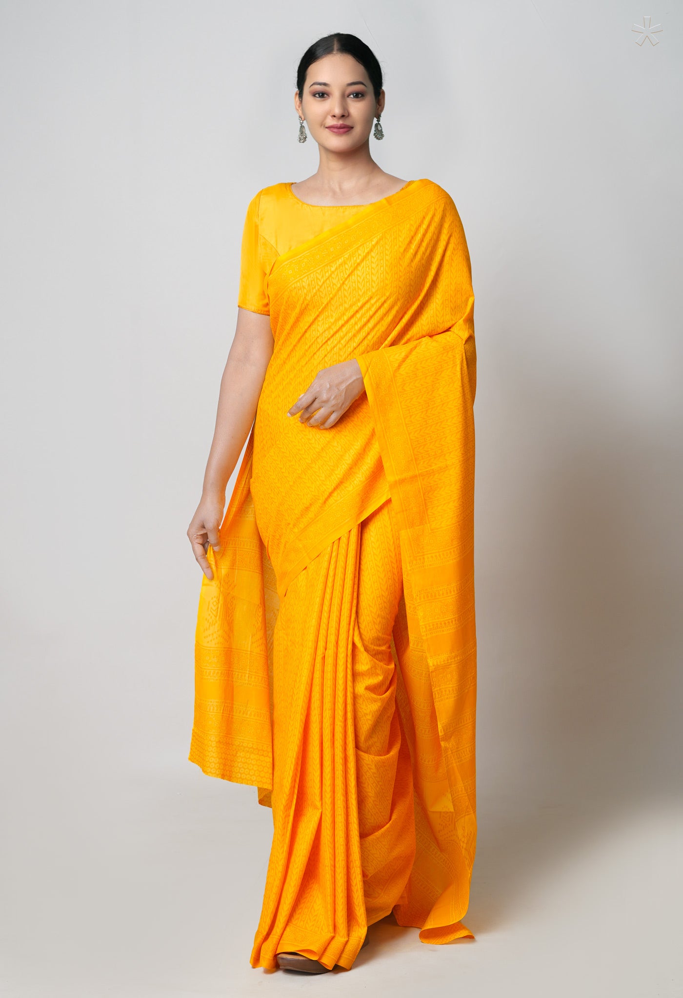 Yellow Pure Hand Block Printed Soft Cotton Saree