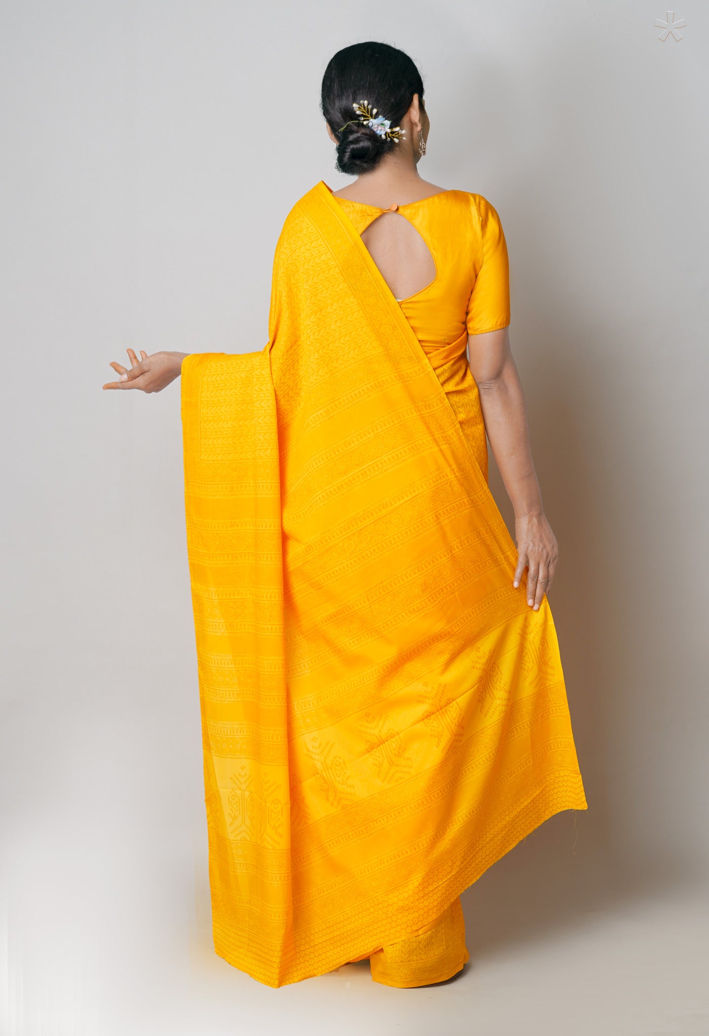 Yellow Pure Hand Block Printed Soft Cotton Saree