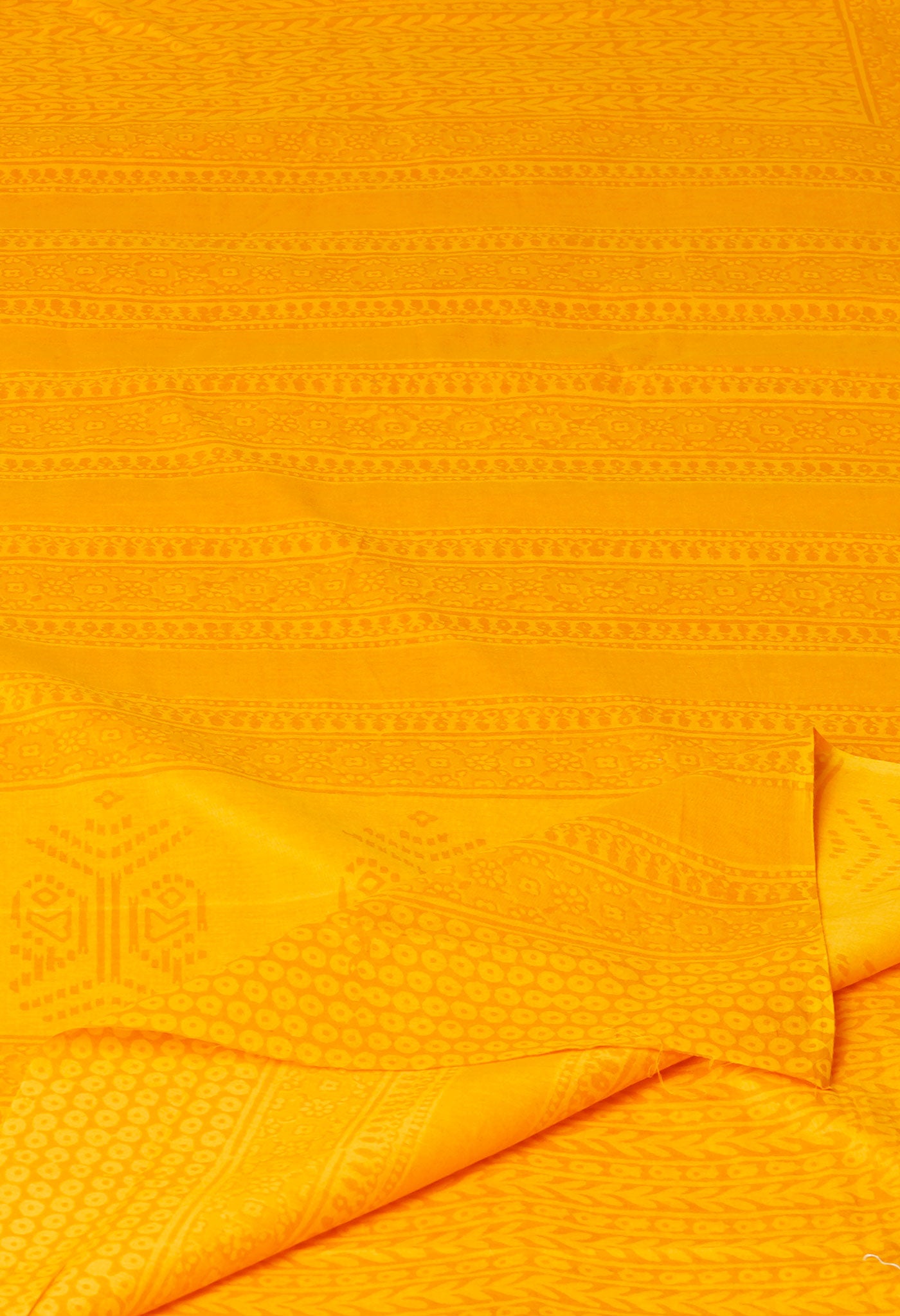 Yellow Pure Hand Block Printed Soft Cotton Saree