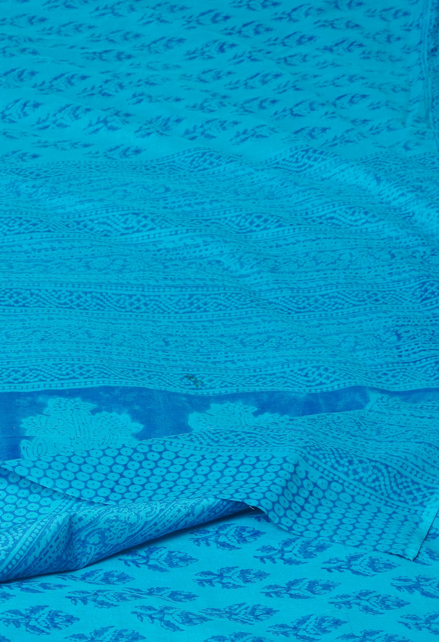 Blue Pure Block Printed Superfine Mulmul Cotton Saree