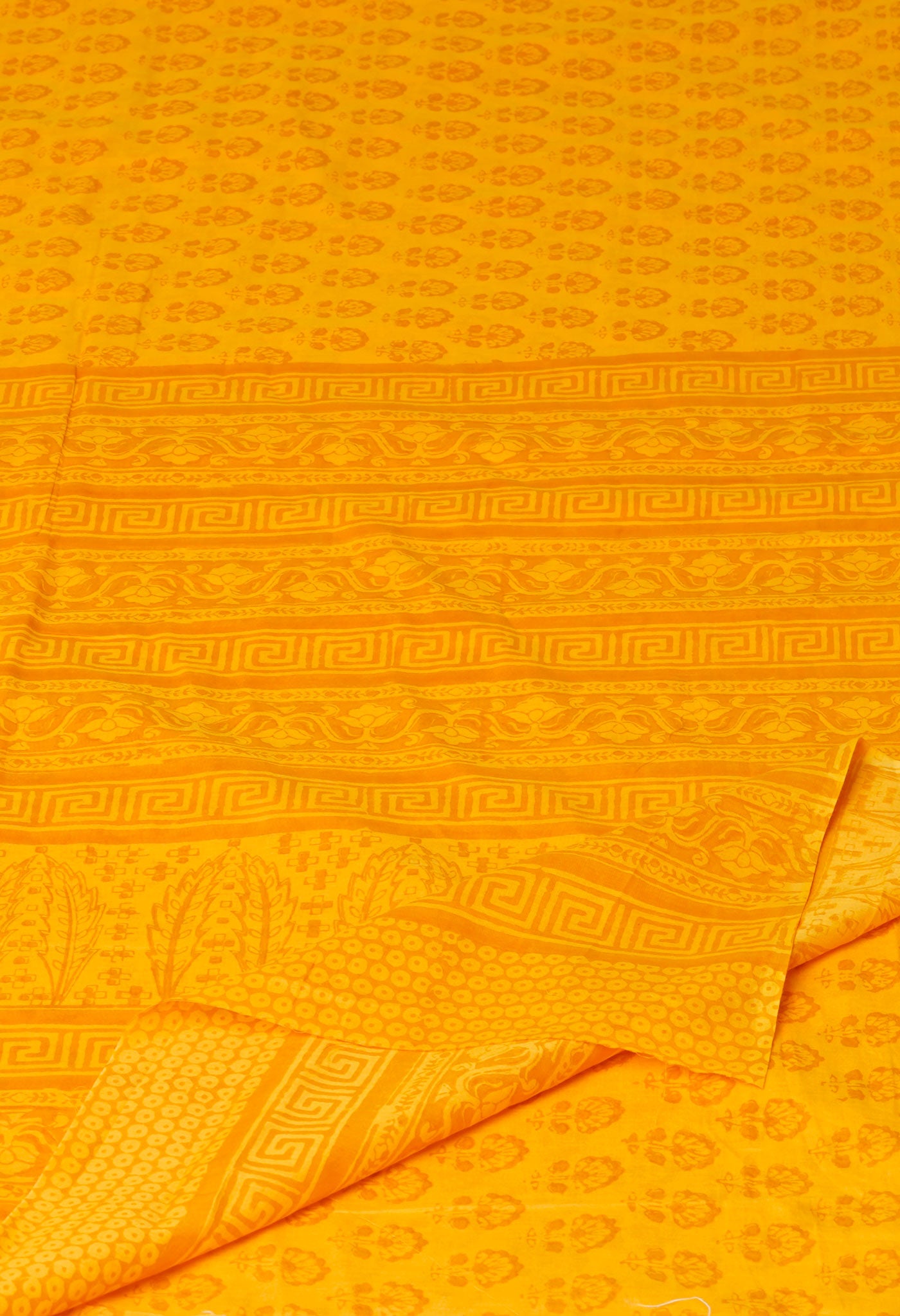 Yellow Pure  Block Printed Superfine Mulmul Cotton Saree-UNM73865