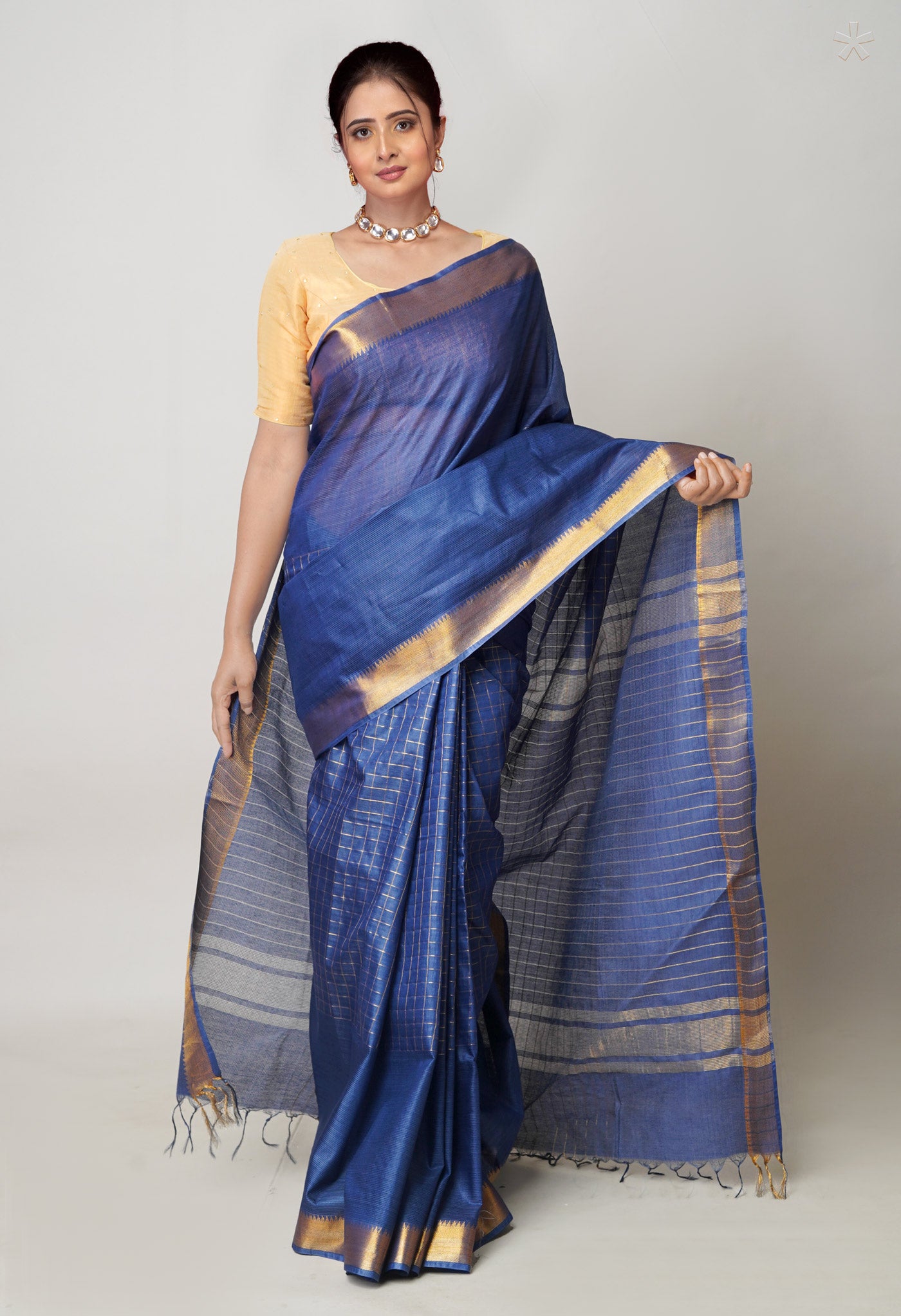 Navy Blue Mangalagiri Checks Sico Saree