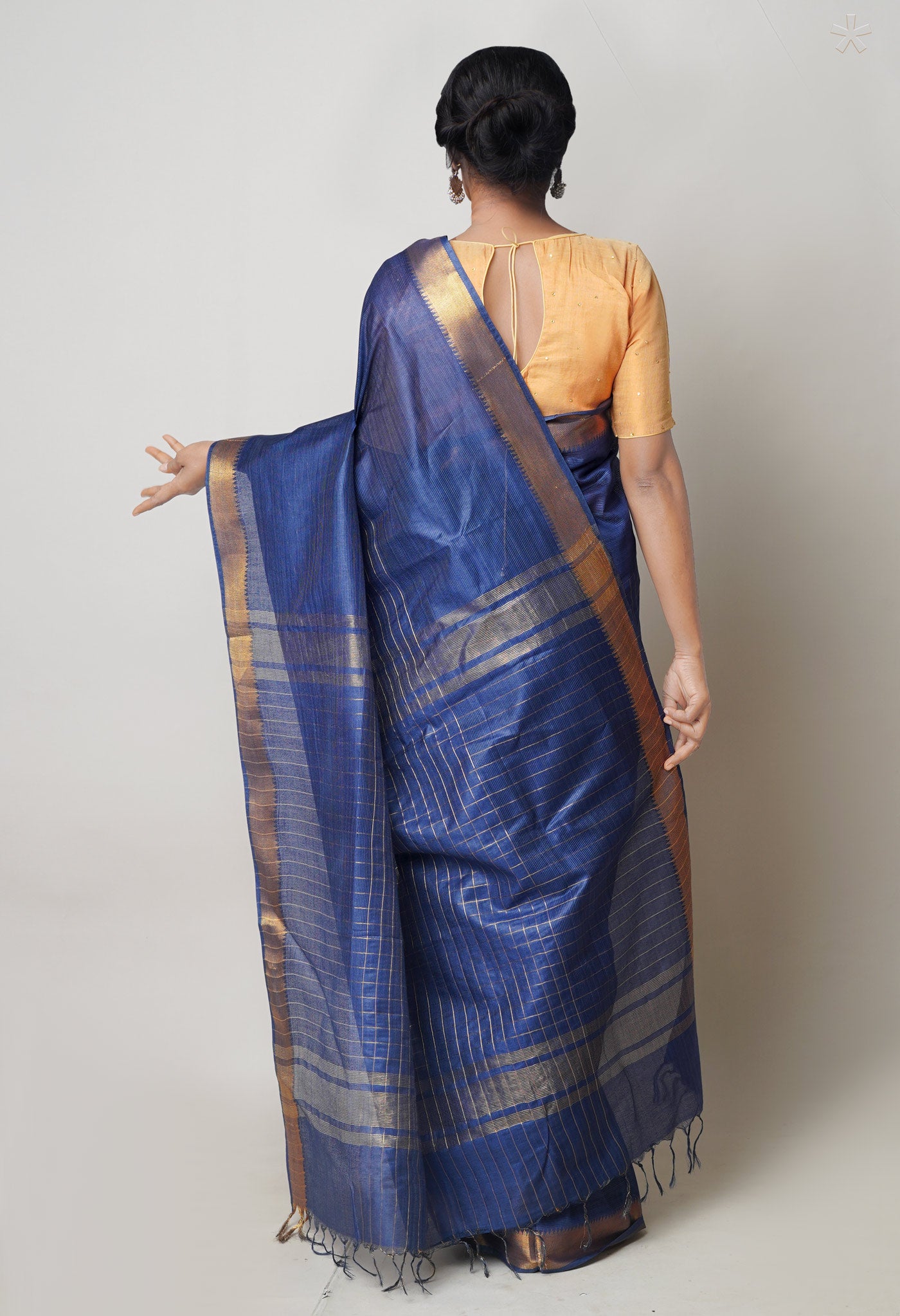 Navy Blue Mangalagiri Checks Sico Saree