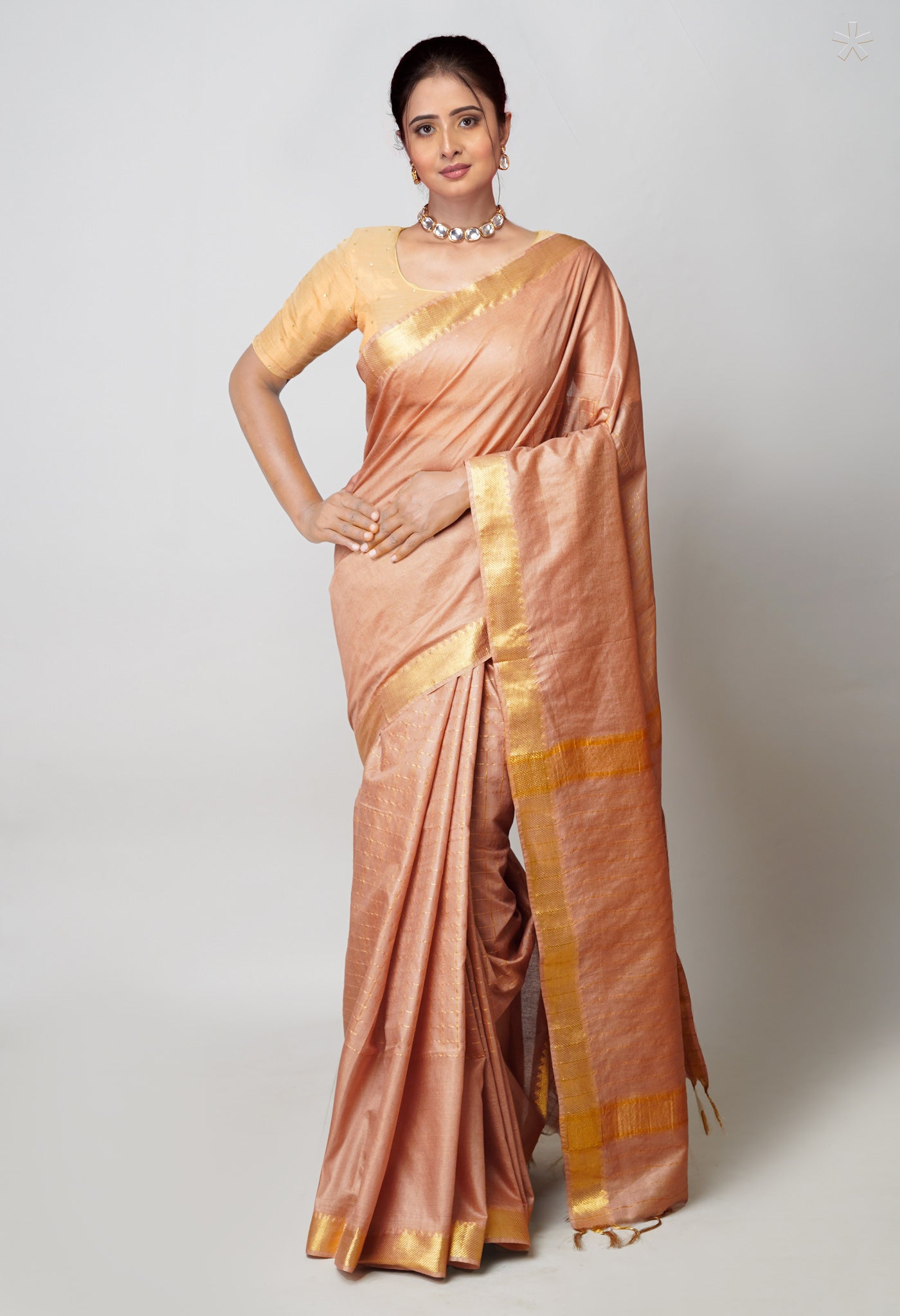 Cream Mangalagiri Checks Sico Saree