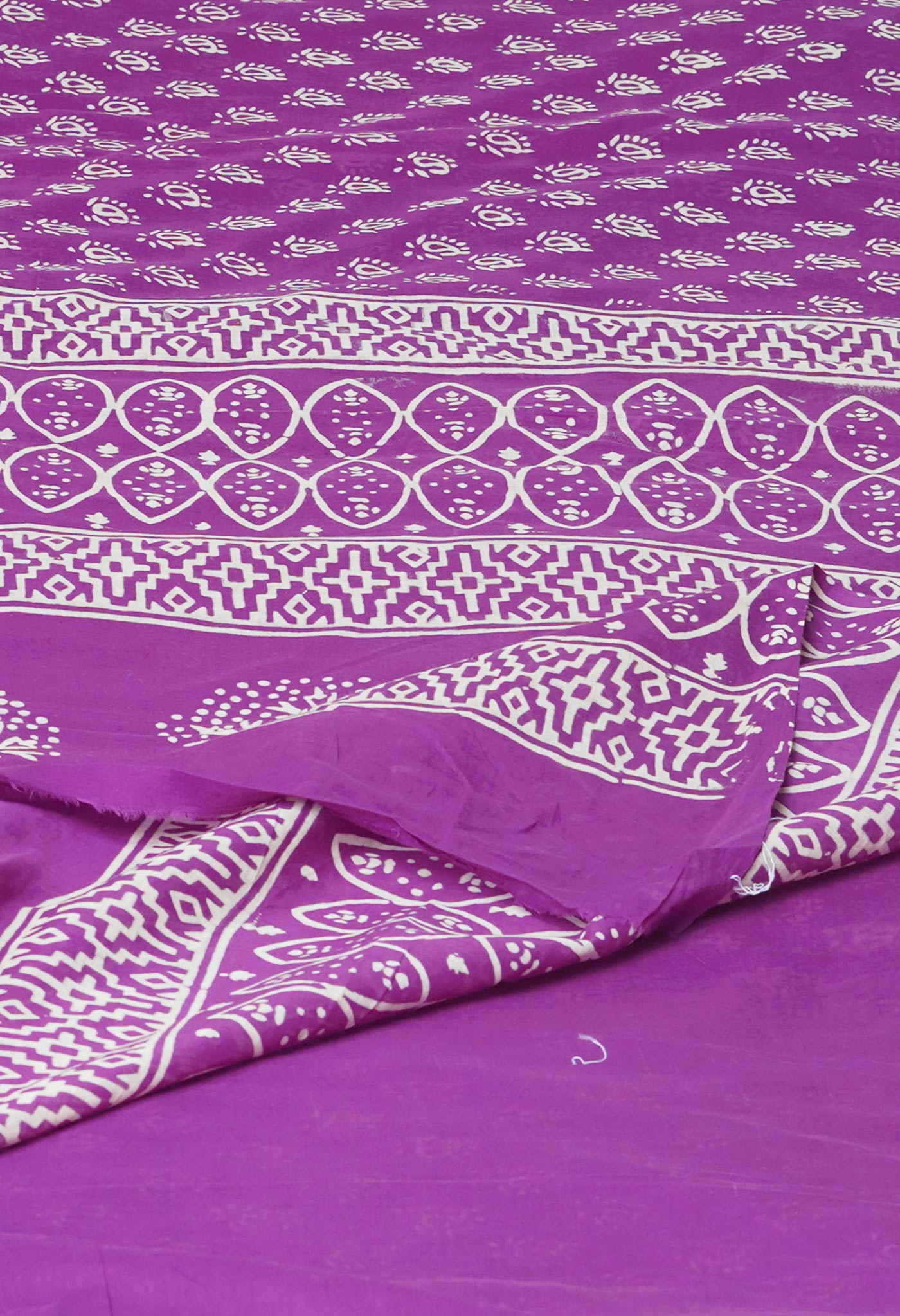 Purple Pure Hand Block Printed Soft Cotton Saree