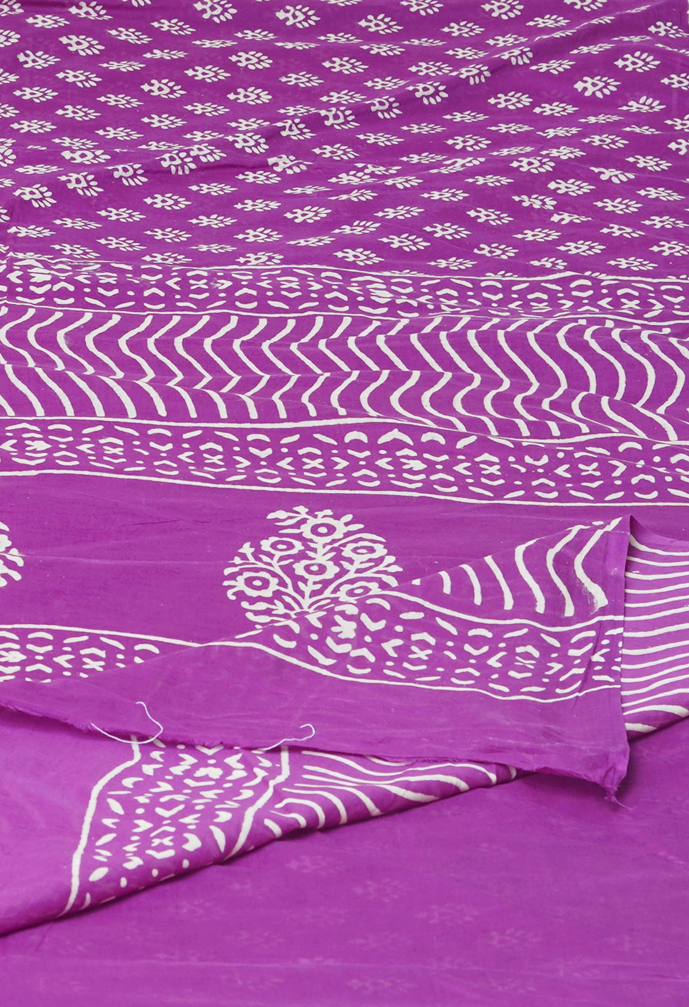 Purple Pure  Hand Block Printed Discharge Superfine Mulmul Cotton Saree-UNM73944