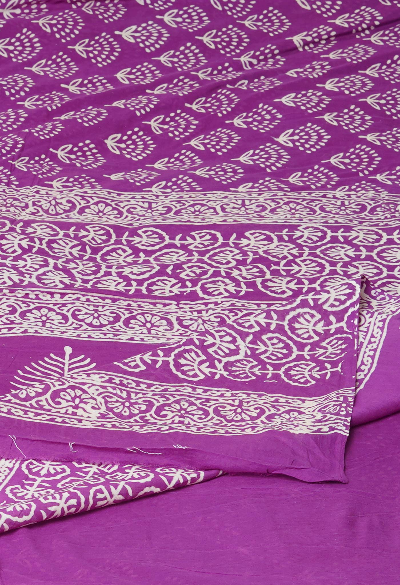 Purple Pure Hand Block Printed Soft Cotton Saree