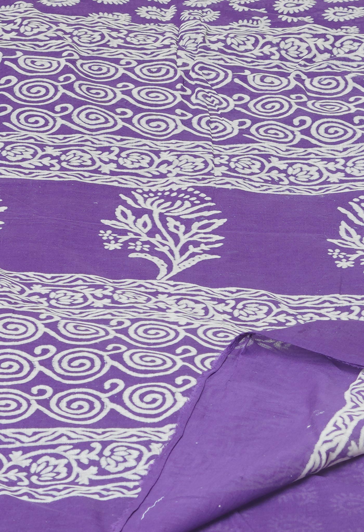 Violet Pure Hand Block Printed Soft Cotton Saree