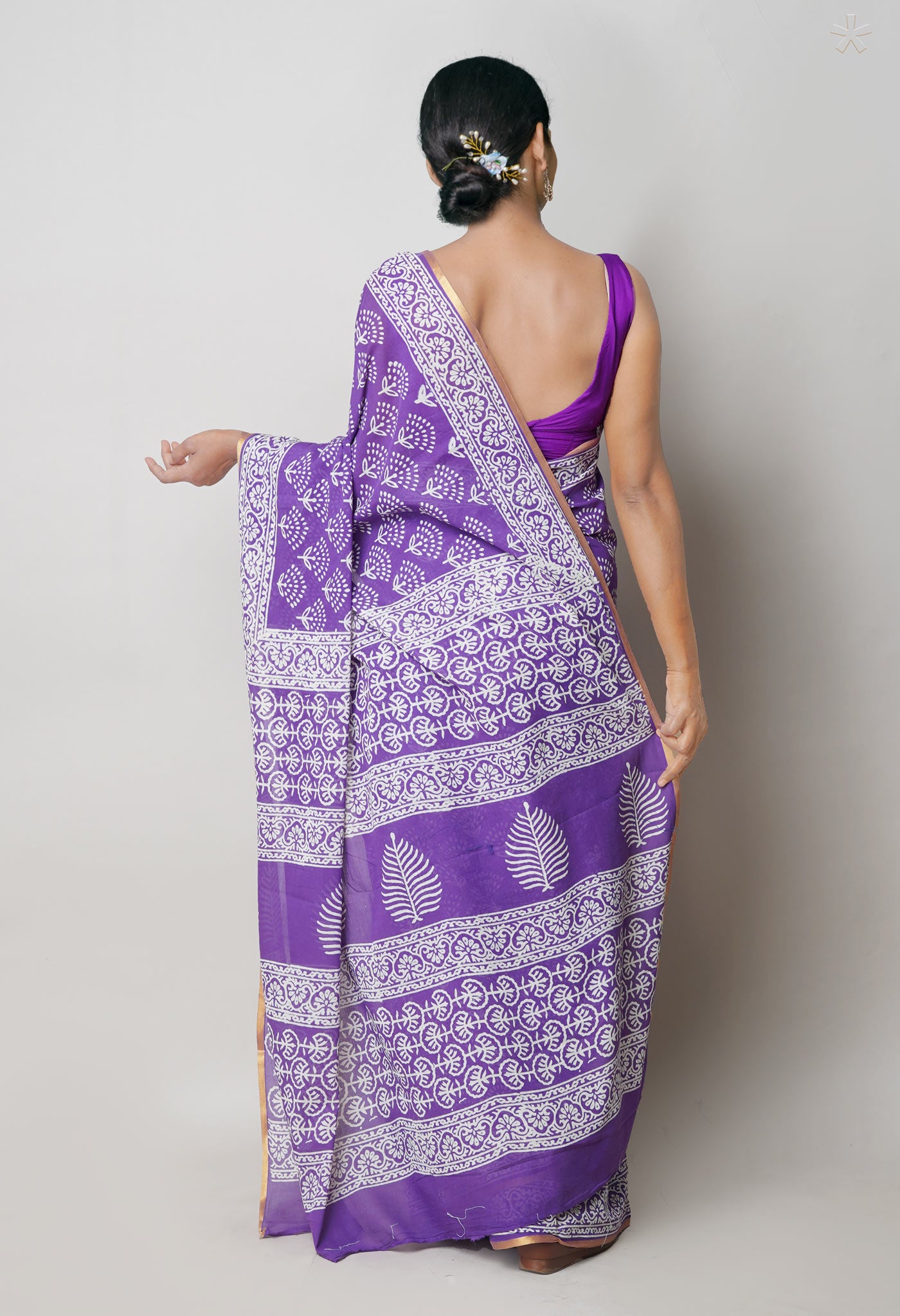 Violet Pure Hand Block Printed Soft Cotton Saree