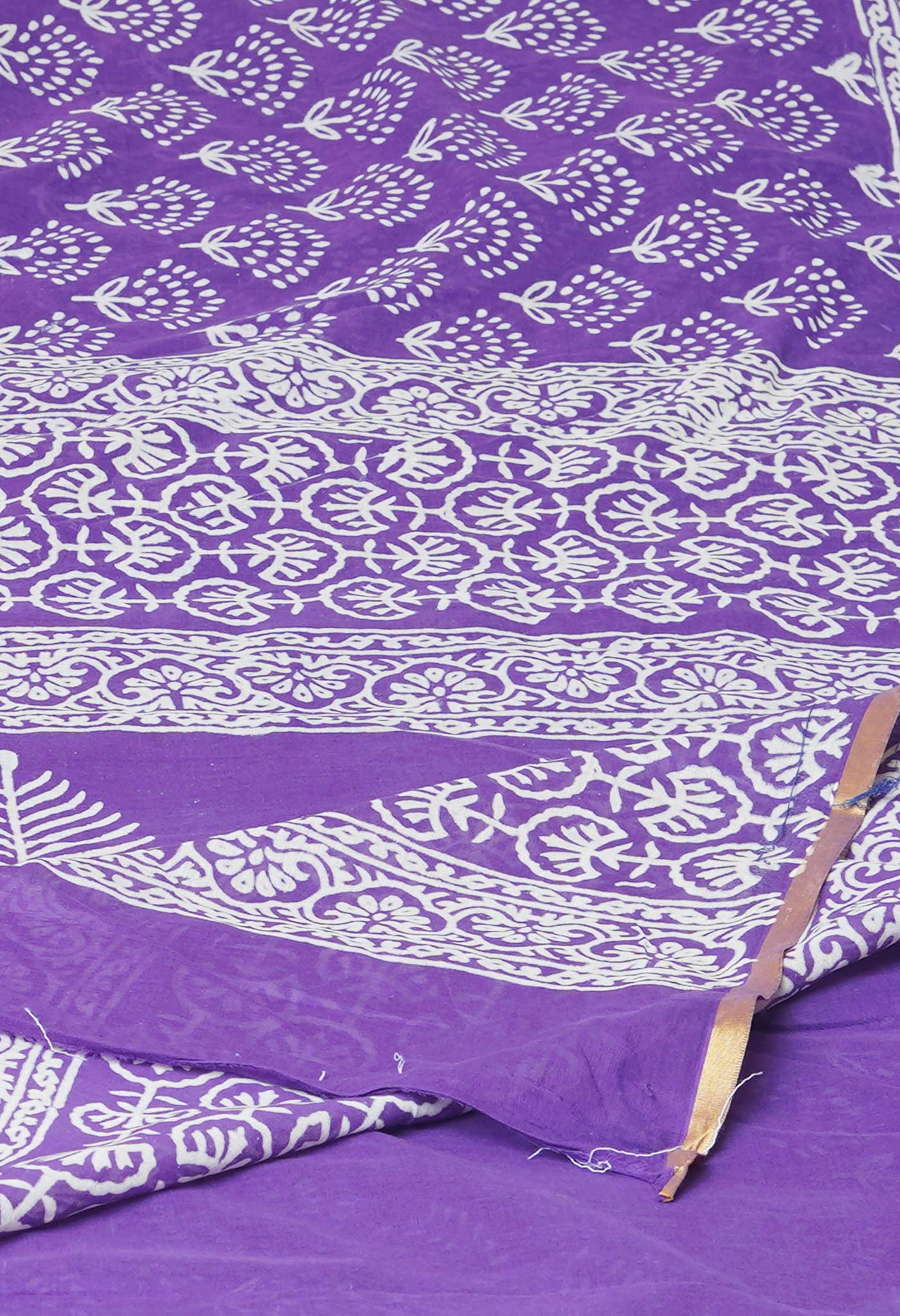 Violet Pure Hand Block Printed Soft Cotton Saree