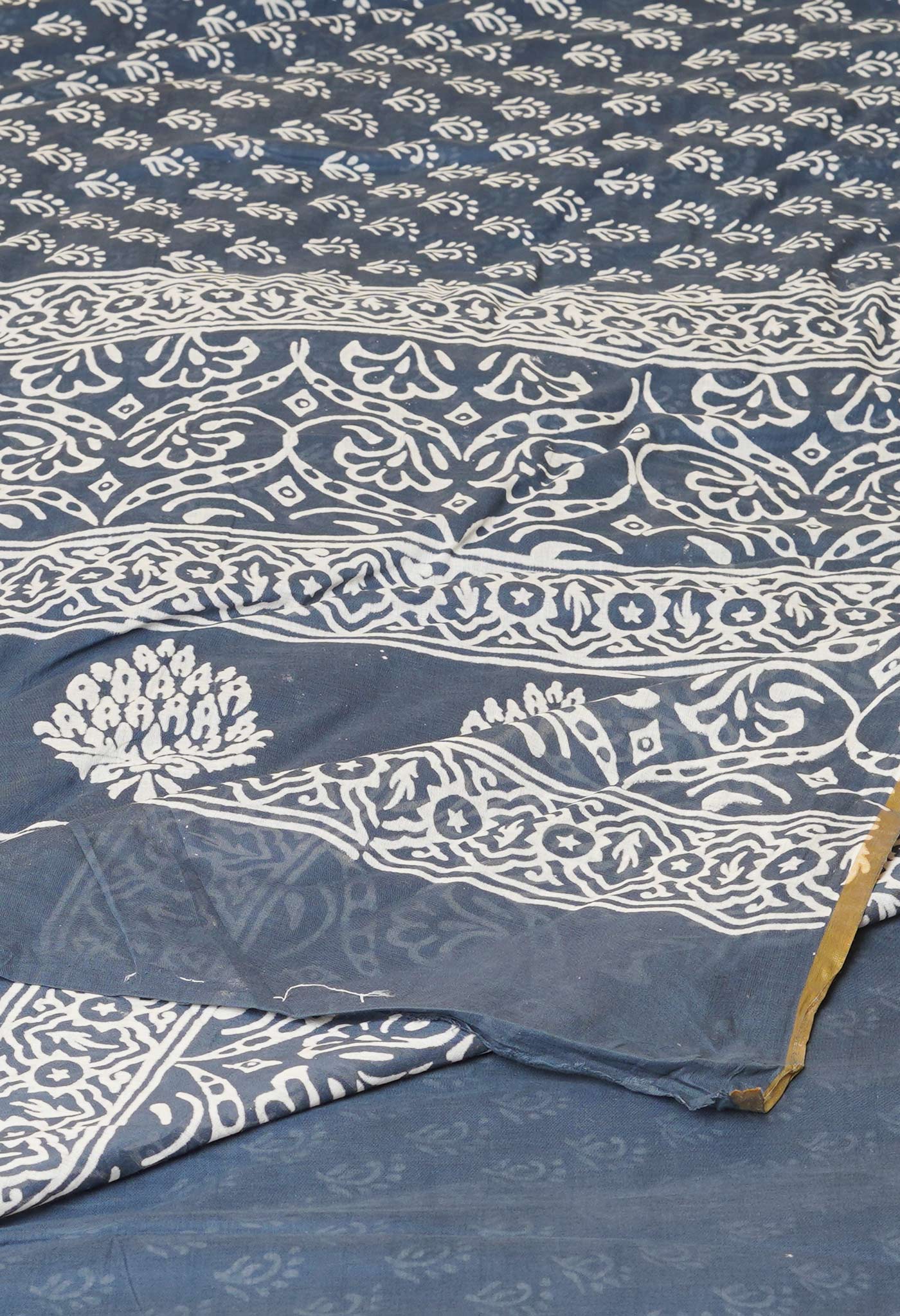 Grey Pure Hand Block Printed Soft Cotton Saree