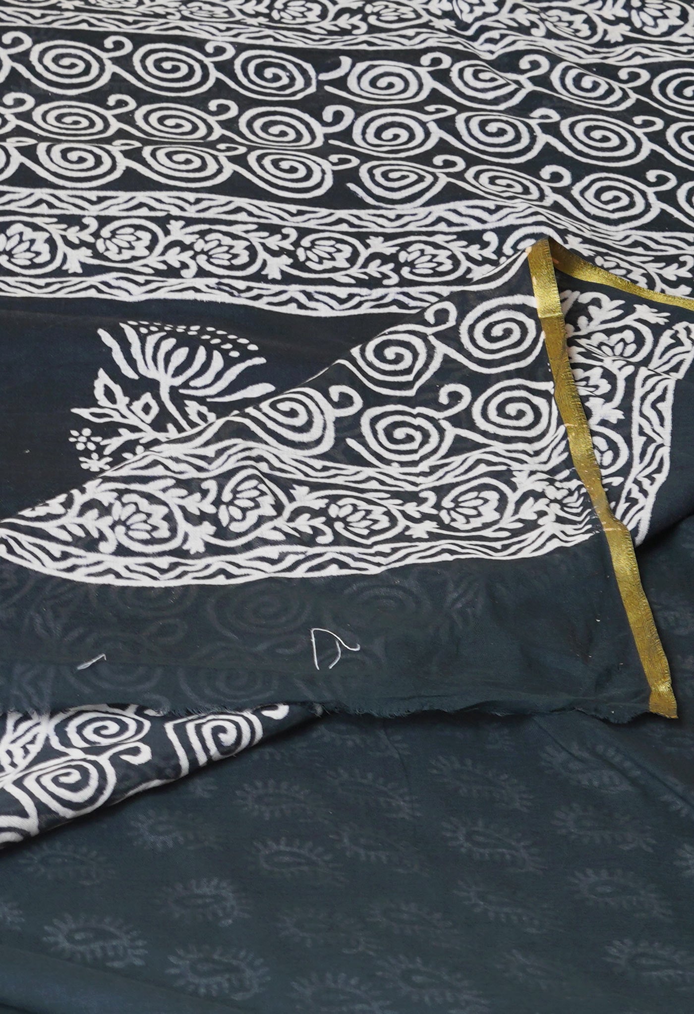 Black Pure Hand Block Printed Soft Cotton Saree