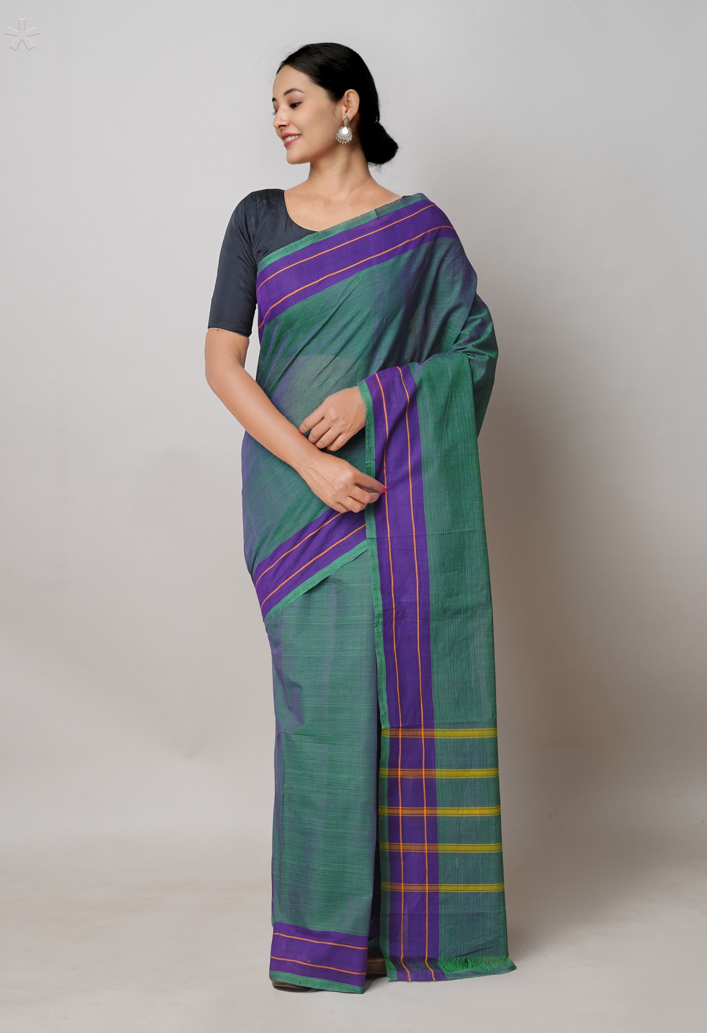 Green-Purple Pure Andhra Handloom Cotton Saree