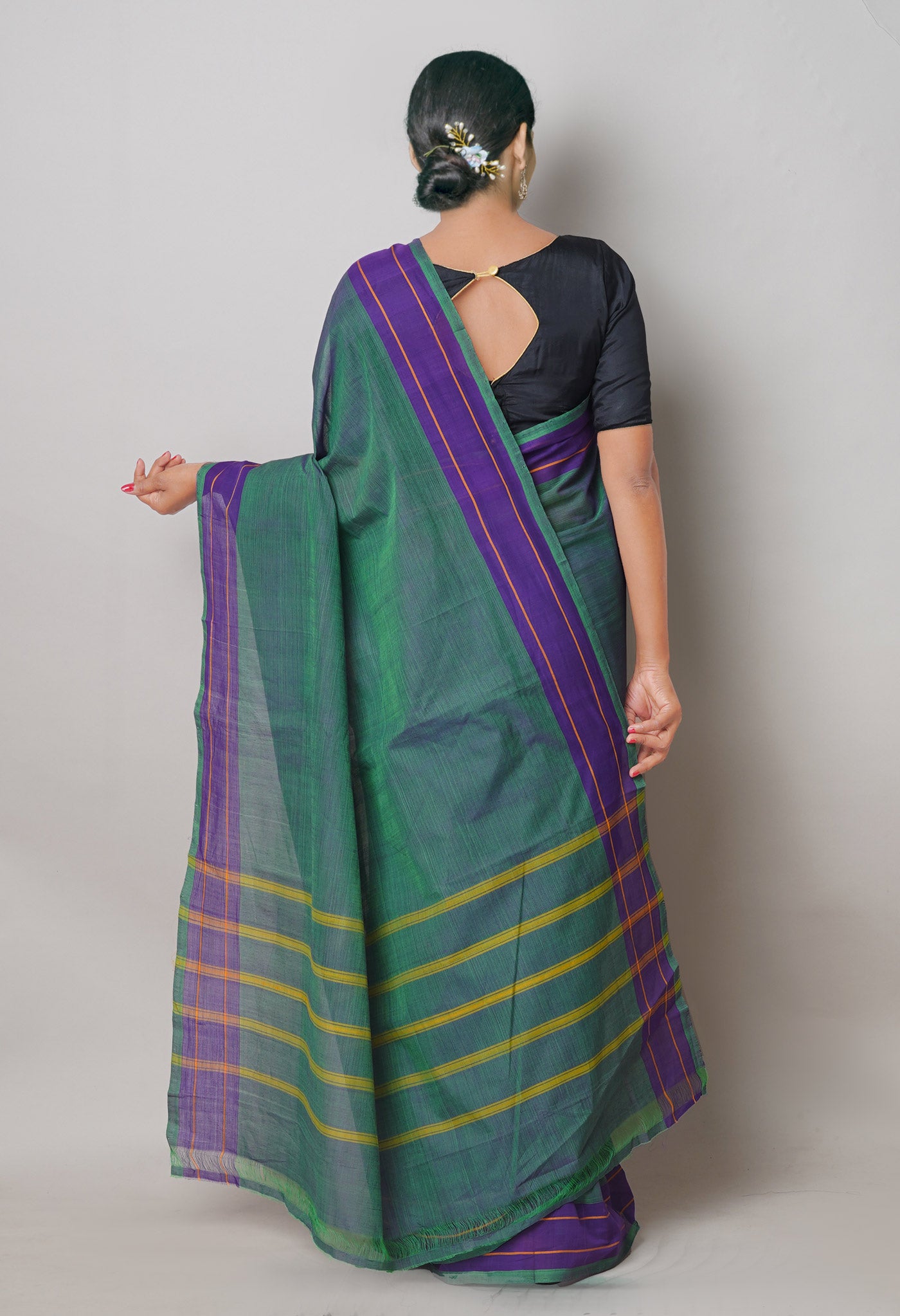 Green-Purple Pure Andhra Handloom Cotton Saree