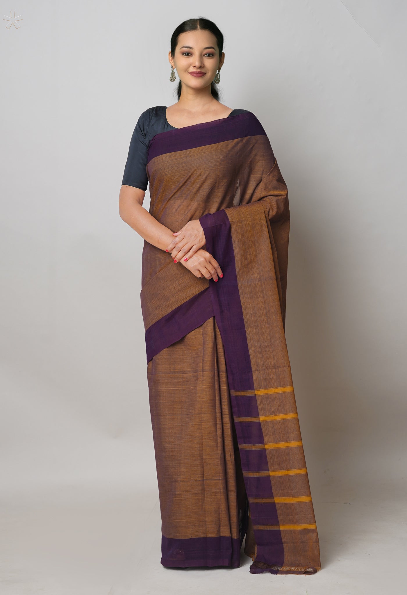 Brown Pure Andhra Handloom Cotton Saree