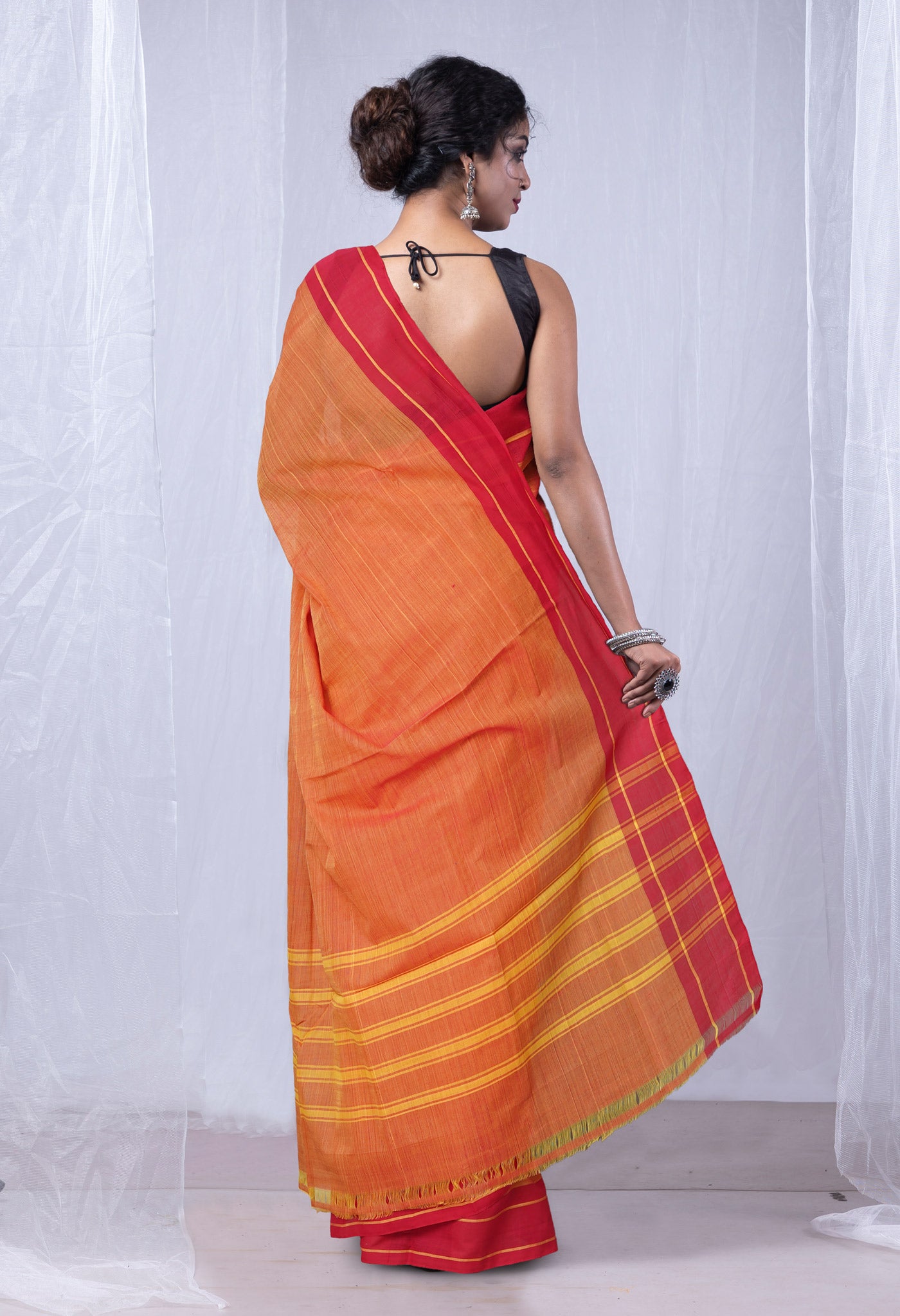 Yellow-Red Pure Andhra Handloom Cotton Saree-UNM74221