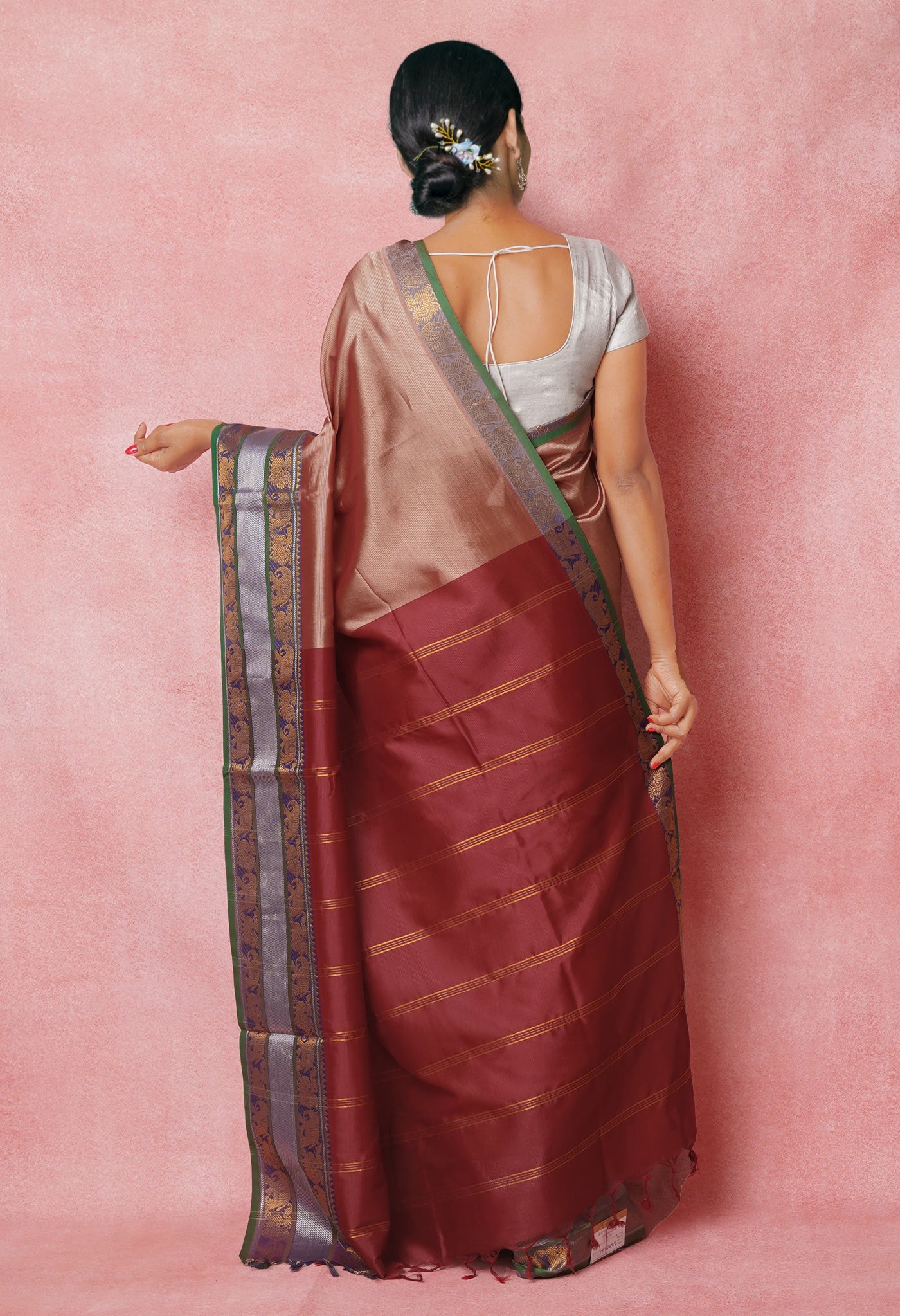 Rose Gold Pure Handloom Narayanpet Silk Saree-UNM74391