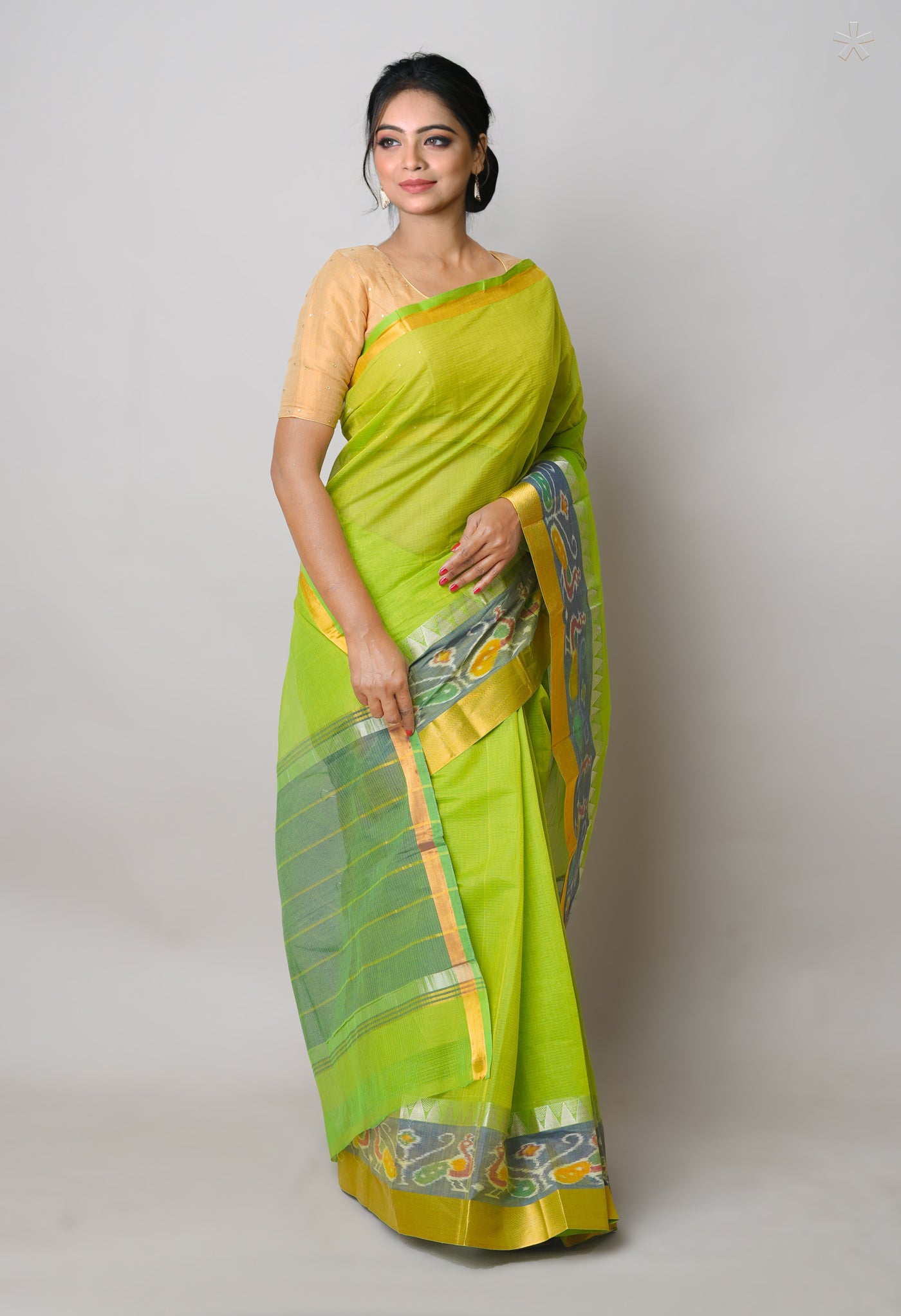 Green Pure Handloom Mangalgiri Cotton Saree-UNM74446