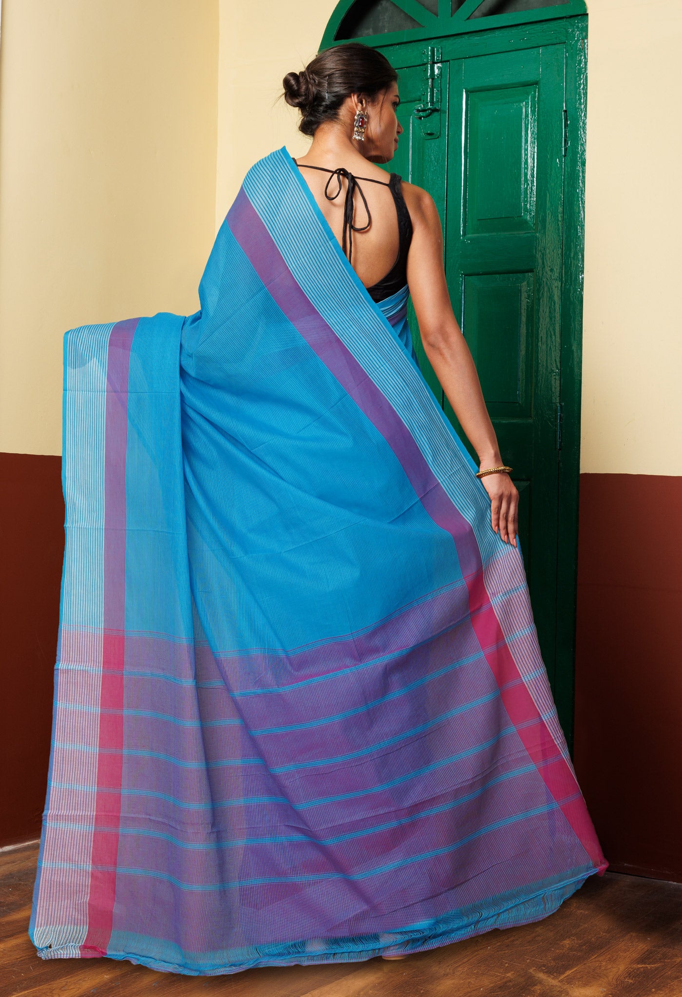 Blue Pure Mangalgiri Cotton Saree-UNM74842