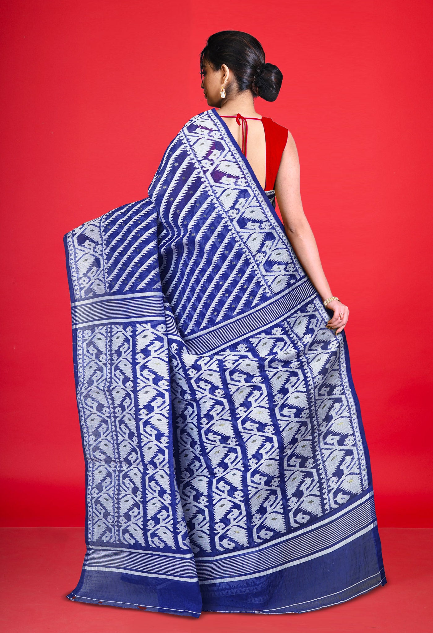 Blue Pure Jamdhani Bengal Cotton Saree-UNM75204