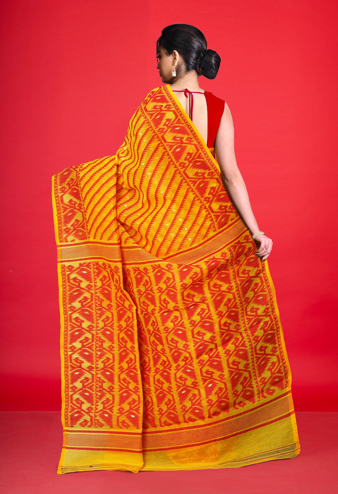 Yellow Pure Jamdhani Bengal Cotton Saree-UNM75211