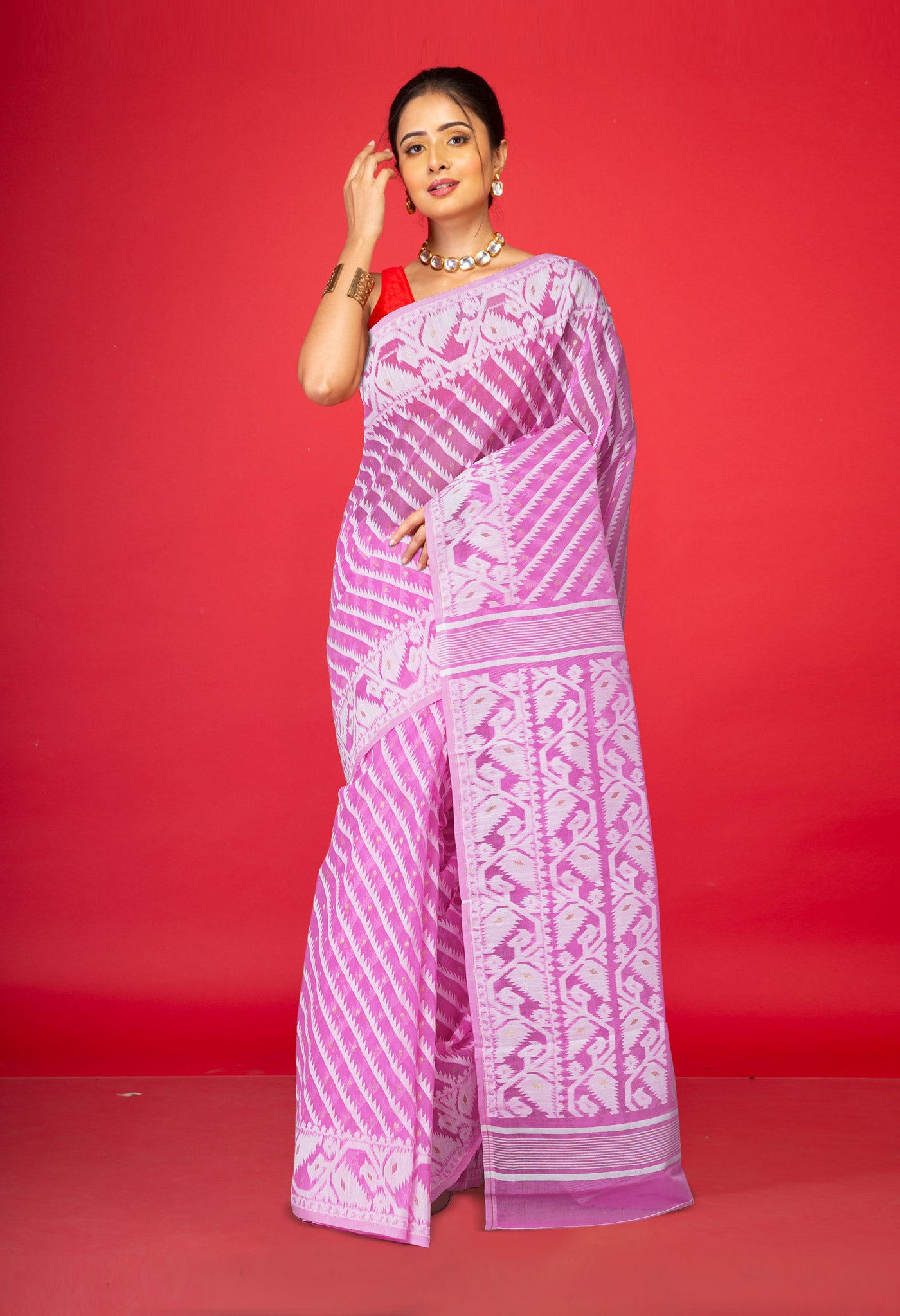 Pink Pure Jamdhani Bengal Cotton Saree-UNM75212