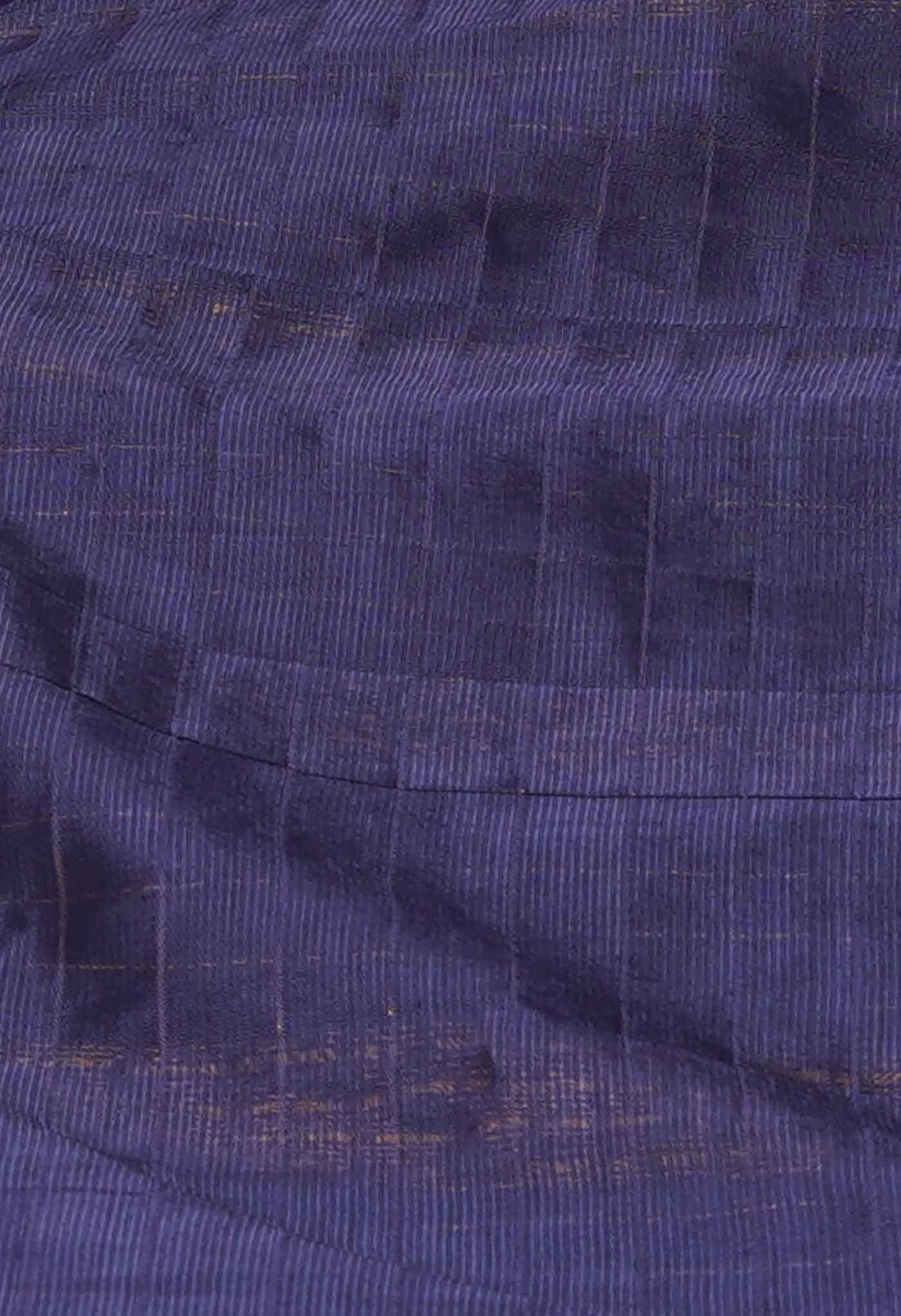 Navy Blue Pure  Zari Weaving Checks Mangalgiri Soft Silk Saree