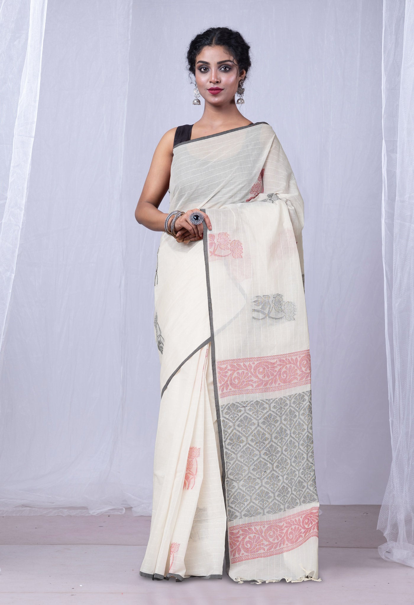 White Pure  Chettinad Soft Cotton Saree