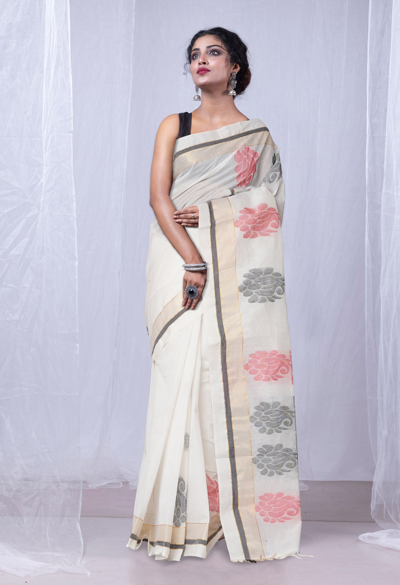 White Pure  Chettinad Soft Cotton Saree