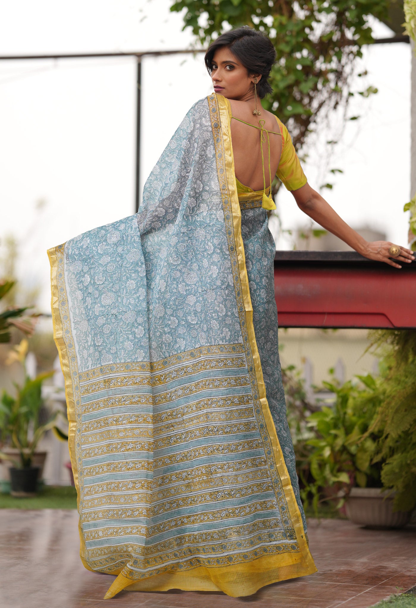 Grey Pure Hand Block Printed Kota Saree-UNM77865