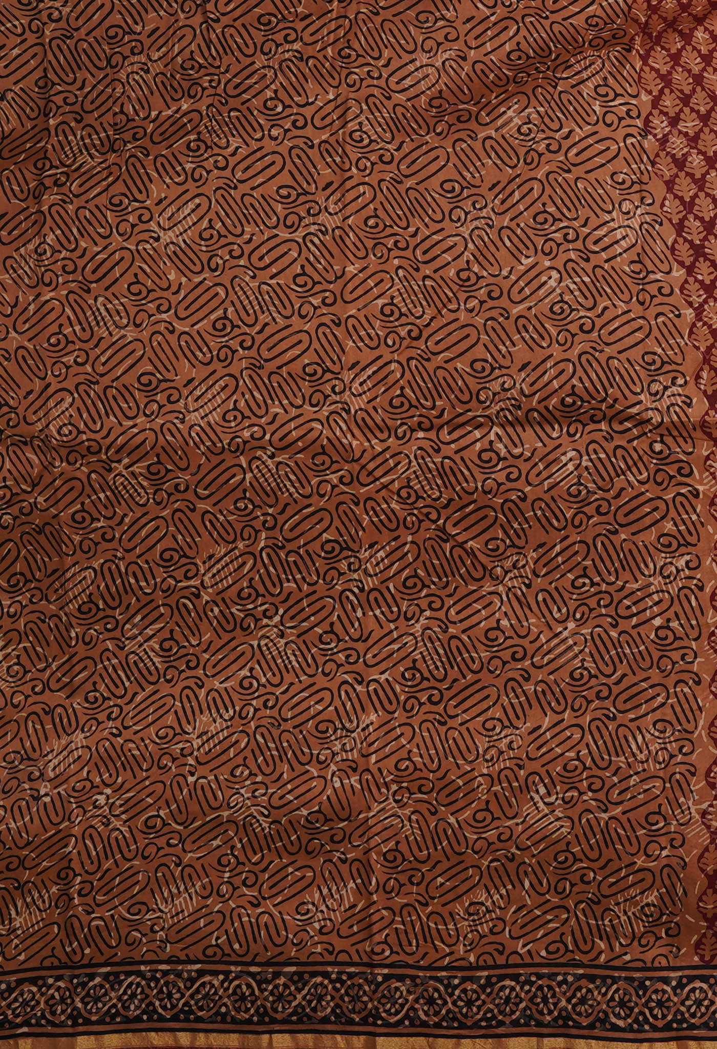 Red-Brown Pure Bagru Kalamkari Printed Chanderi Sico Saree-