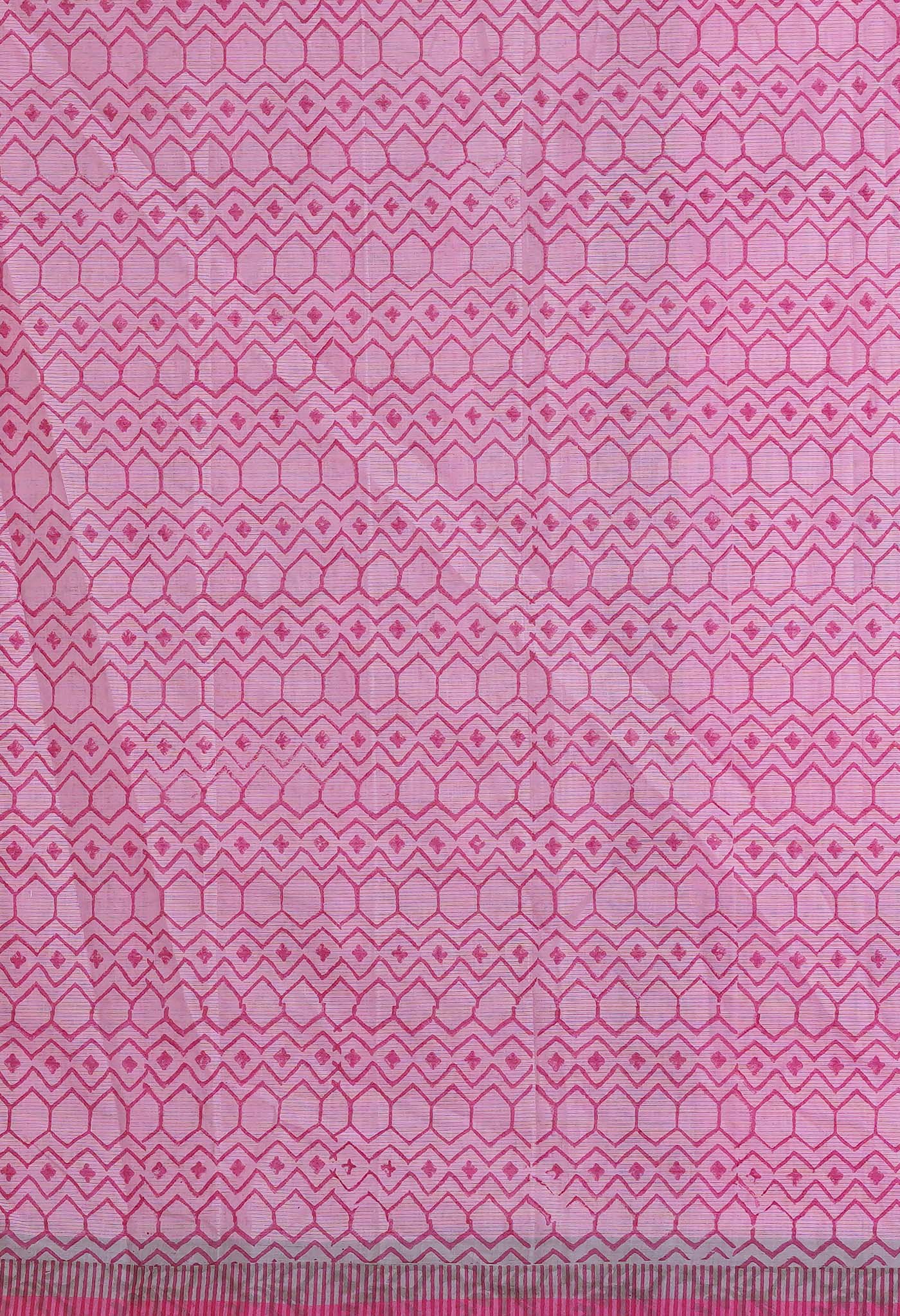 Pink Pure Hand Block Printed Mangalgiri Cotton Saree