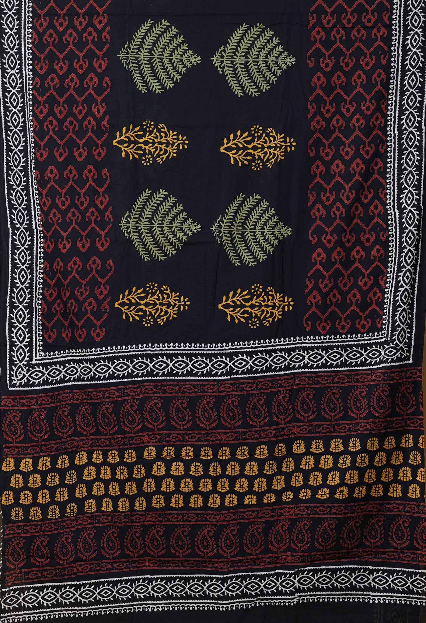 Black Pure  Hand Block Printed Soft Cotton Saree-UNM78039