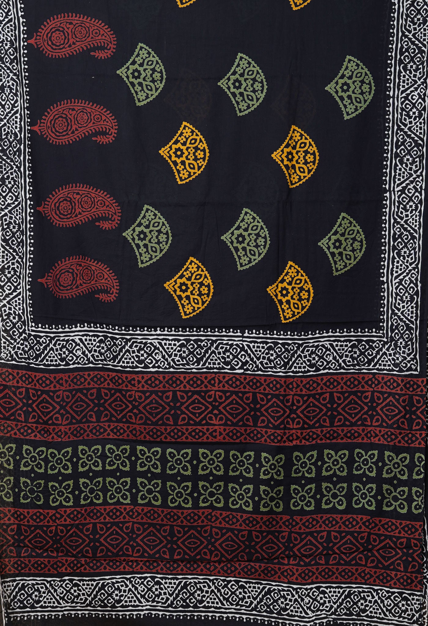 Black Pure  Hand Block Printed Soft Cotton Saree