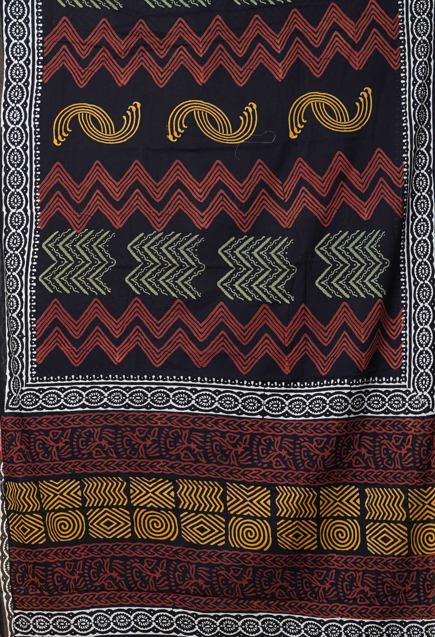 Black Pure  Hand Block Printed Soft Cotton Saree-UNM78042