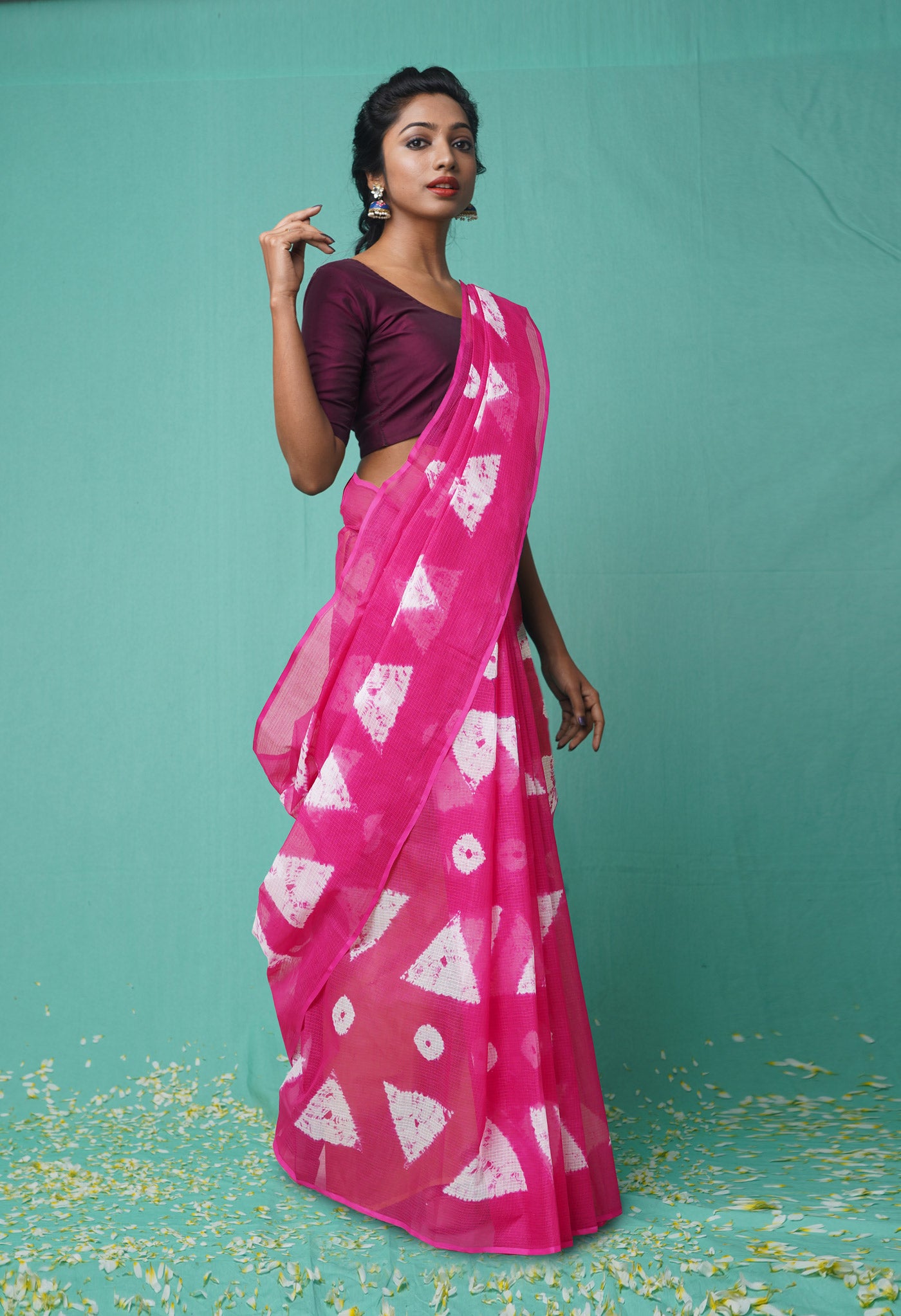 Pink Pure Tie And Dye Shibori Printed Kota Saree-UNM78142