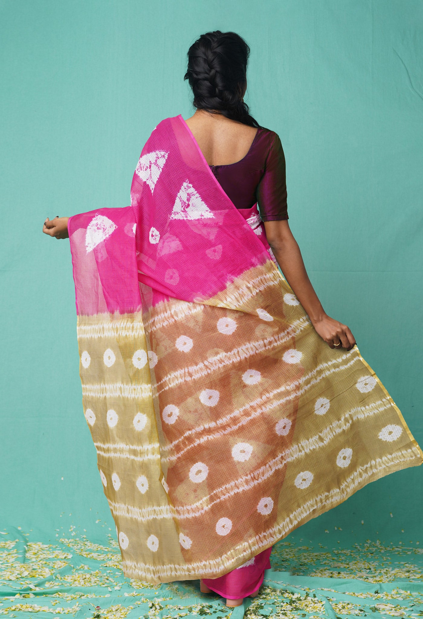 Pink Pure Tie And Dye Shibori Printed Kota Saree-UNM78142