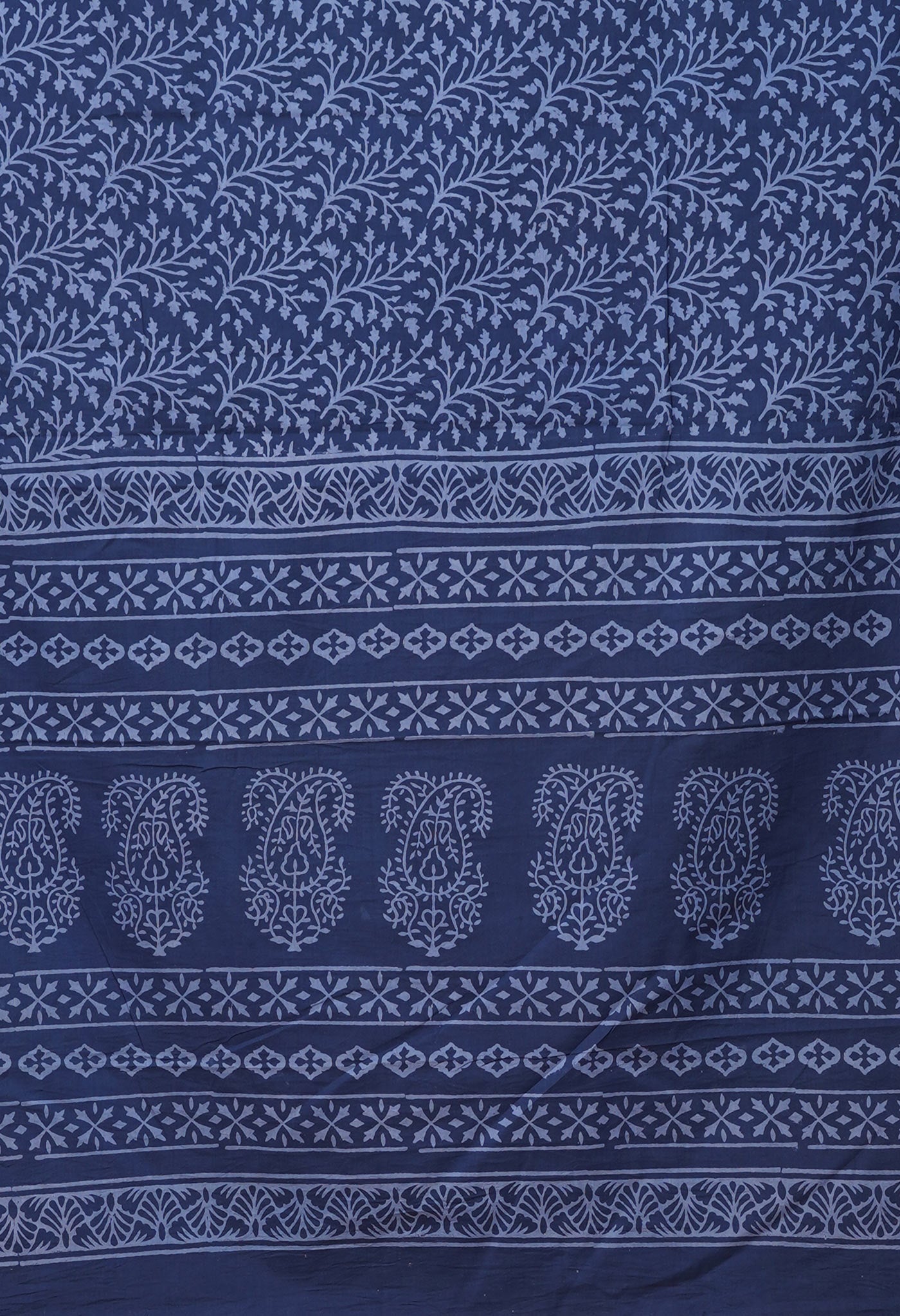 Navy Blue Pure Hand Block Printed Soft Cotton Saree