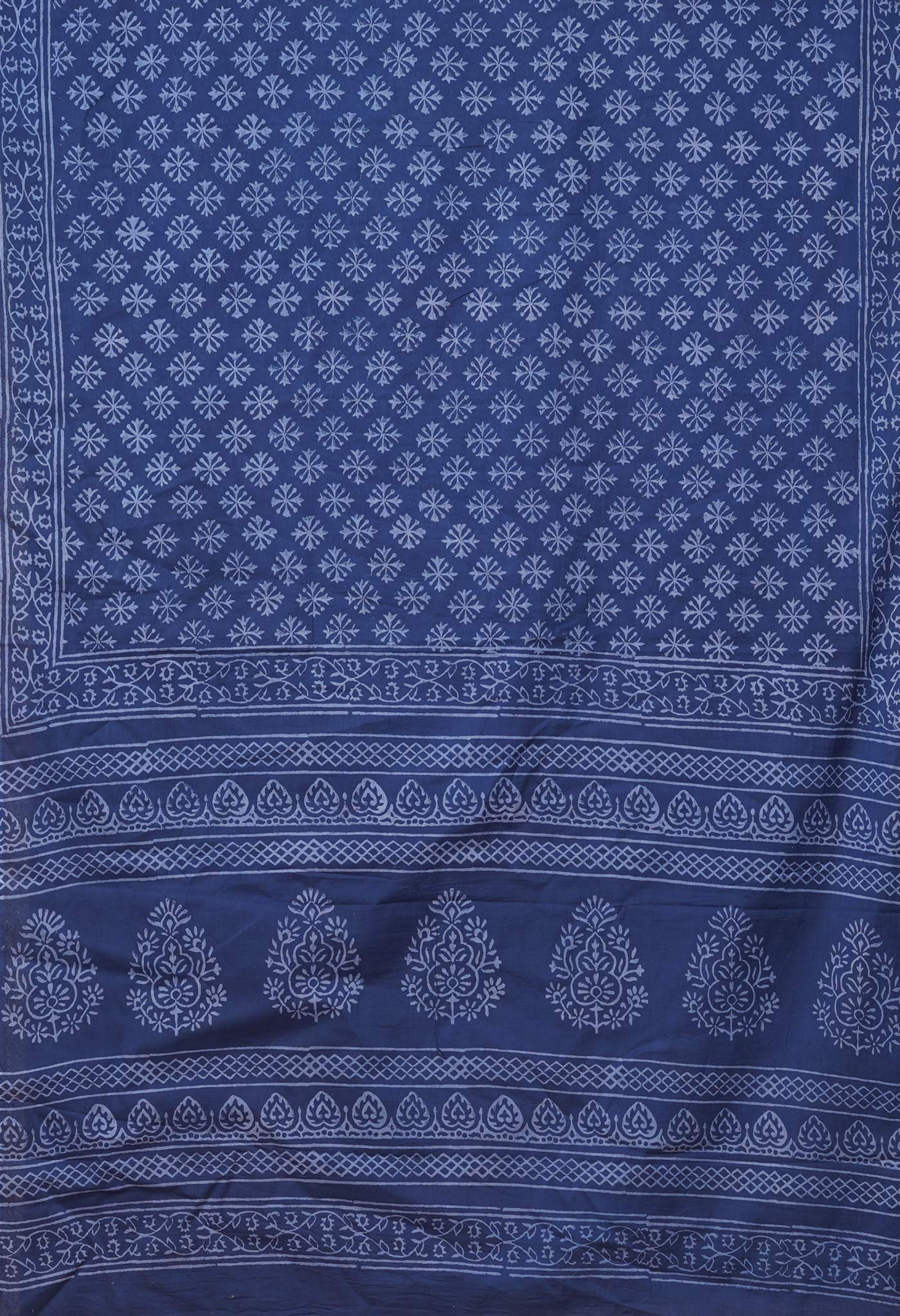 Navy Blue Pure Hand Block Printed Soft Cotton Saree