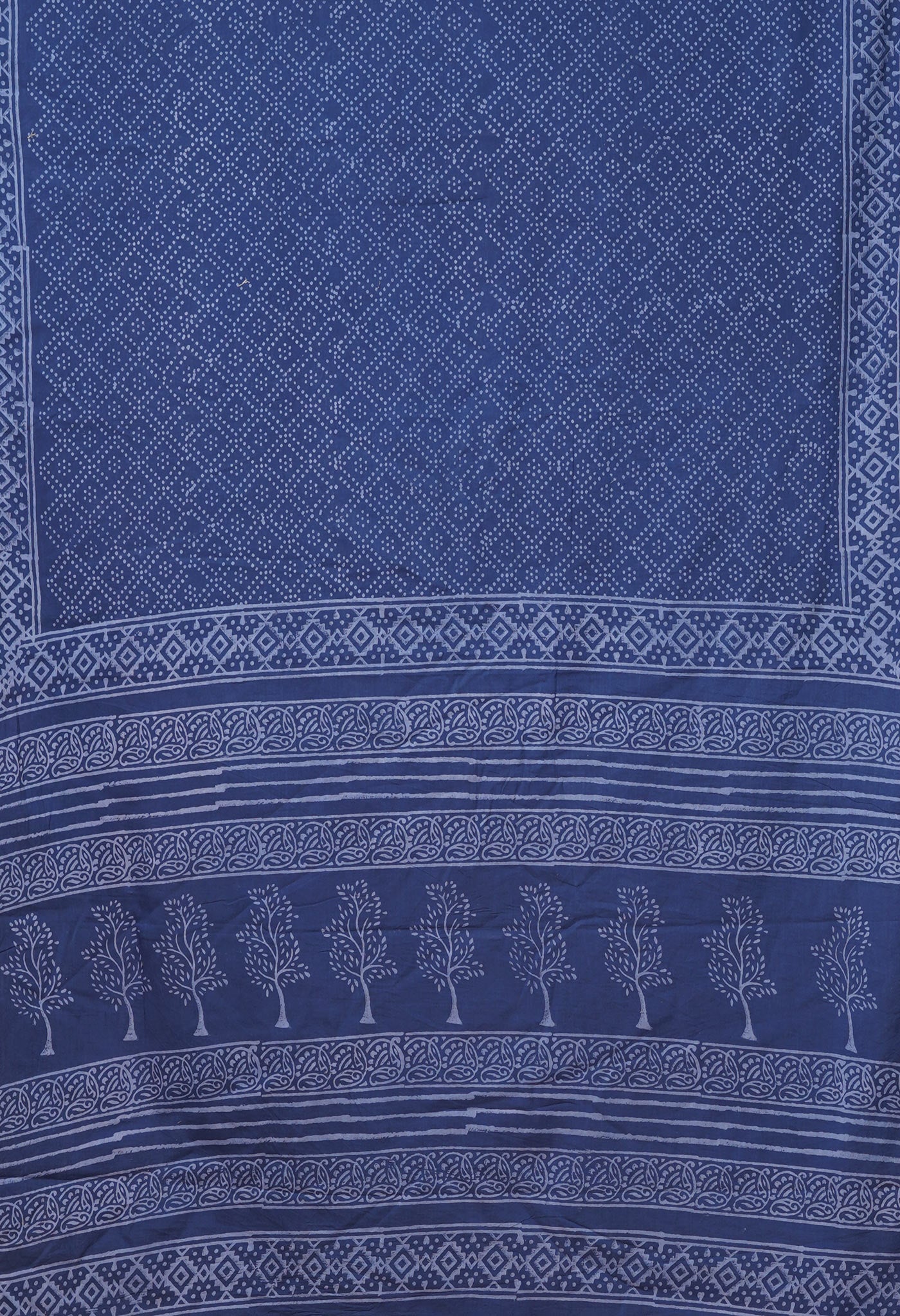 Navy Blue Pure Hand Block Printed Soft Cotton Saree-UNM78181