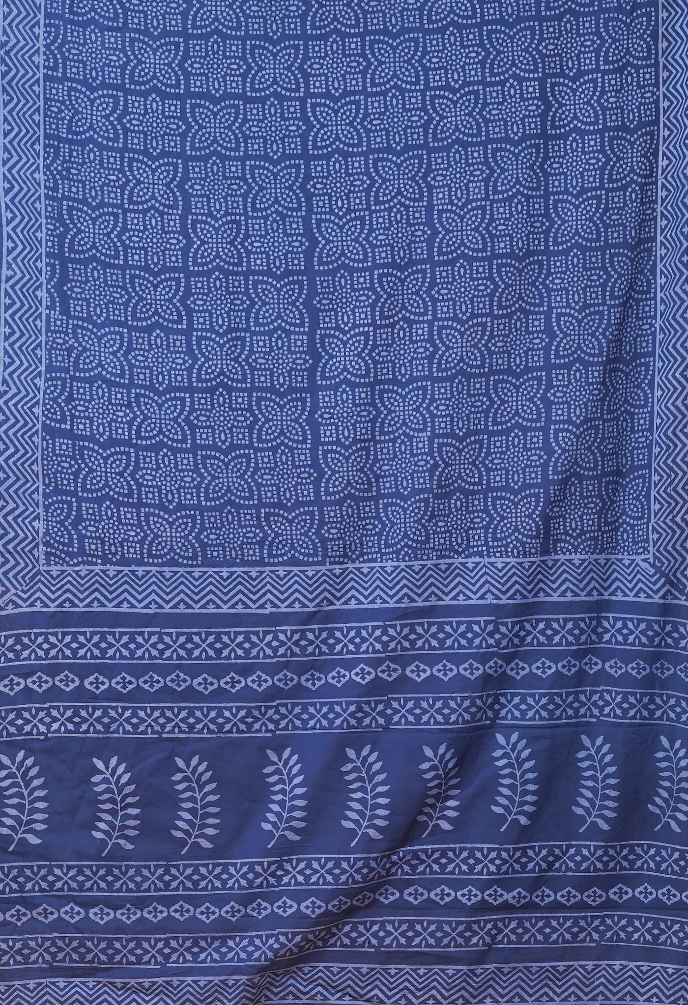 Navy Blue Pure Hand Block Printed Soft Cotton Saree-UNM78200