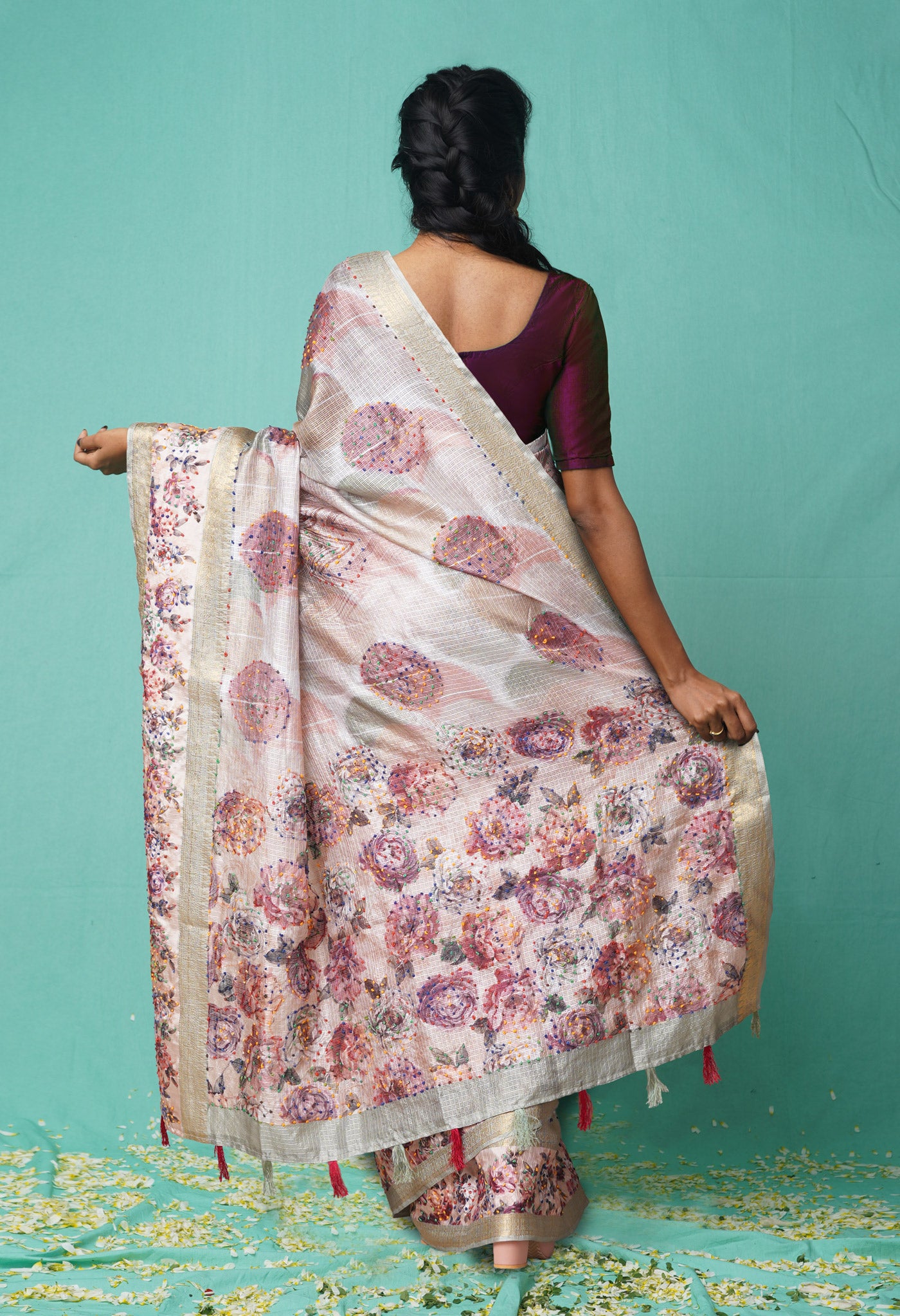 Multi Pure French Knot Work Kota Silk Saree-UNM78343