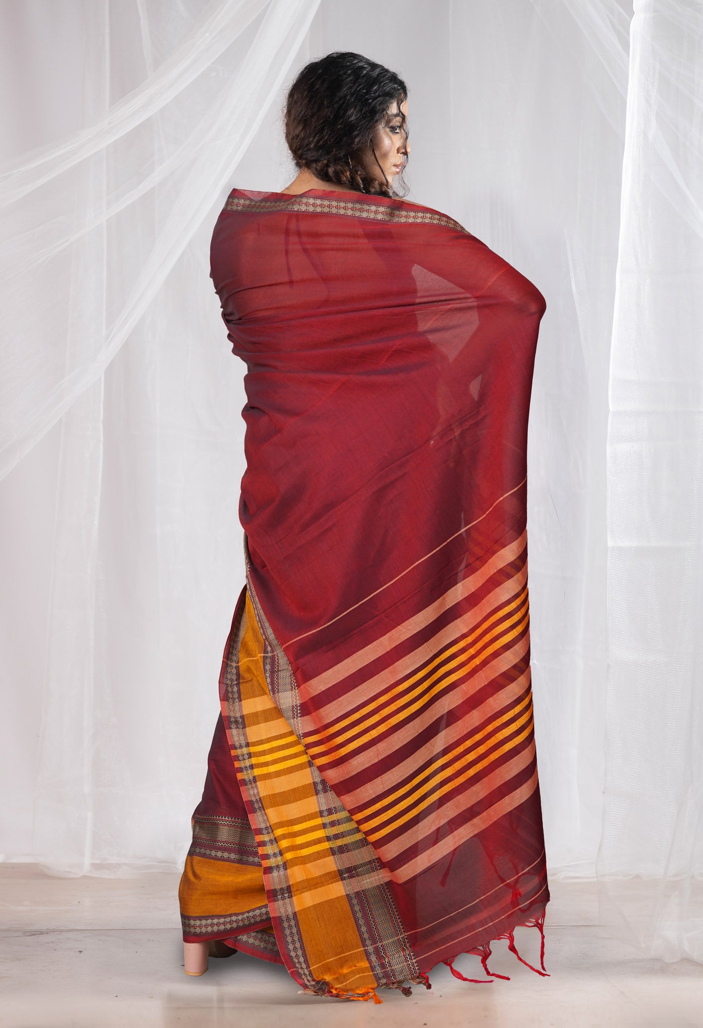 Maroon Pure Handloom Narayani Cotton Saree-UNM78379