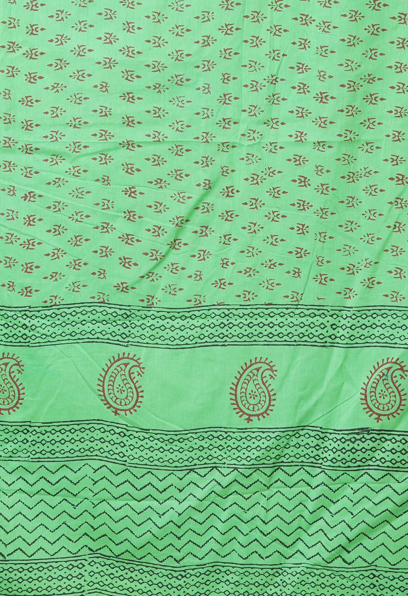 Green Pure  Block Printed Soft Cotton Saree-UNM78472