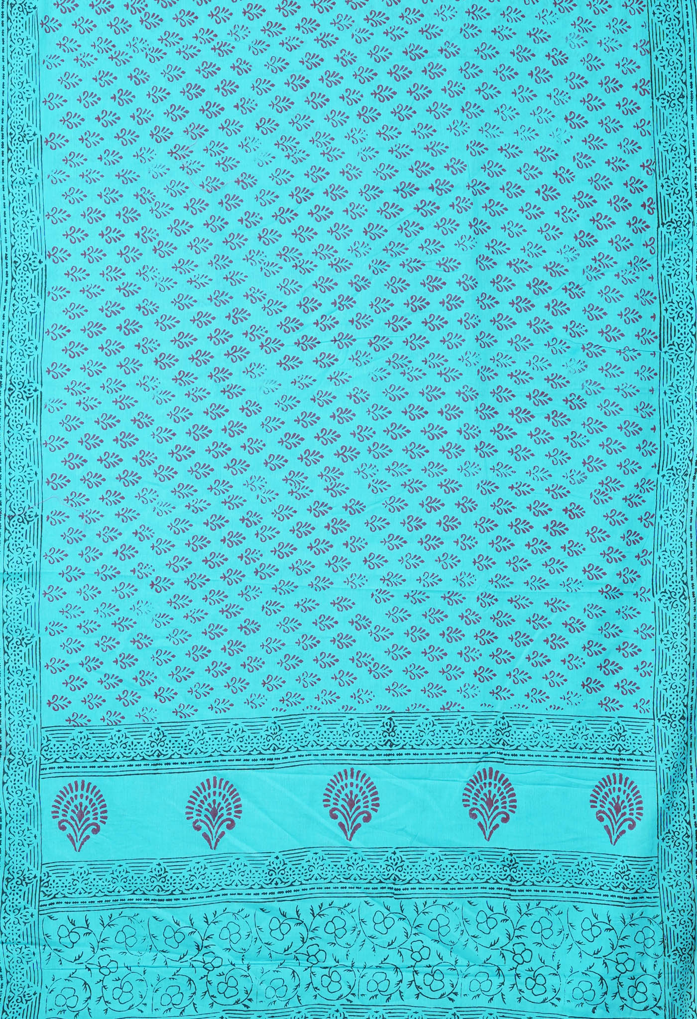 Blue Pure  Block Printed Soft Cotton Saree-UNM78474